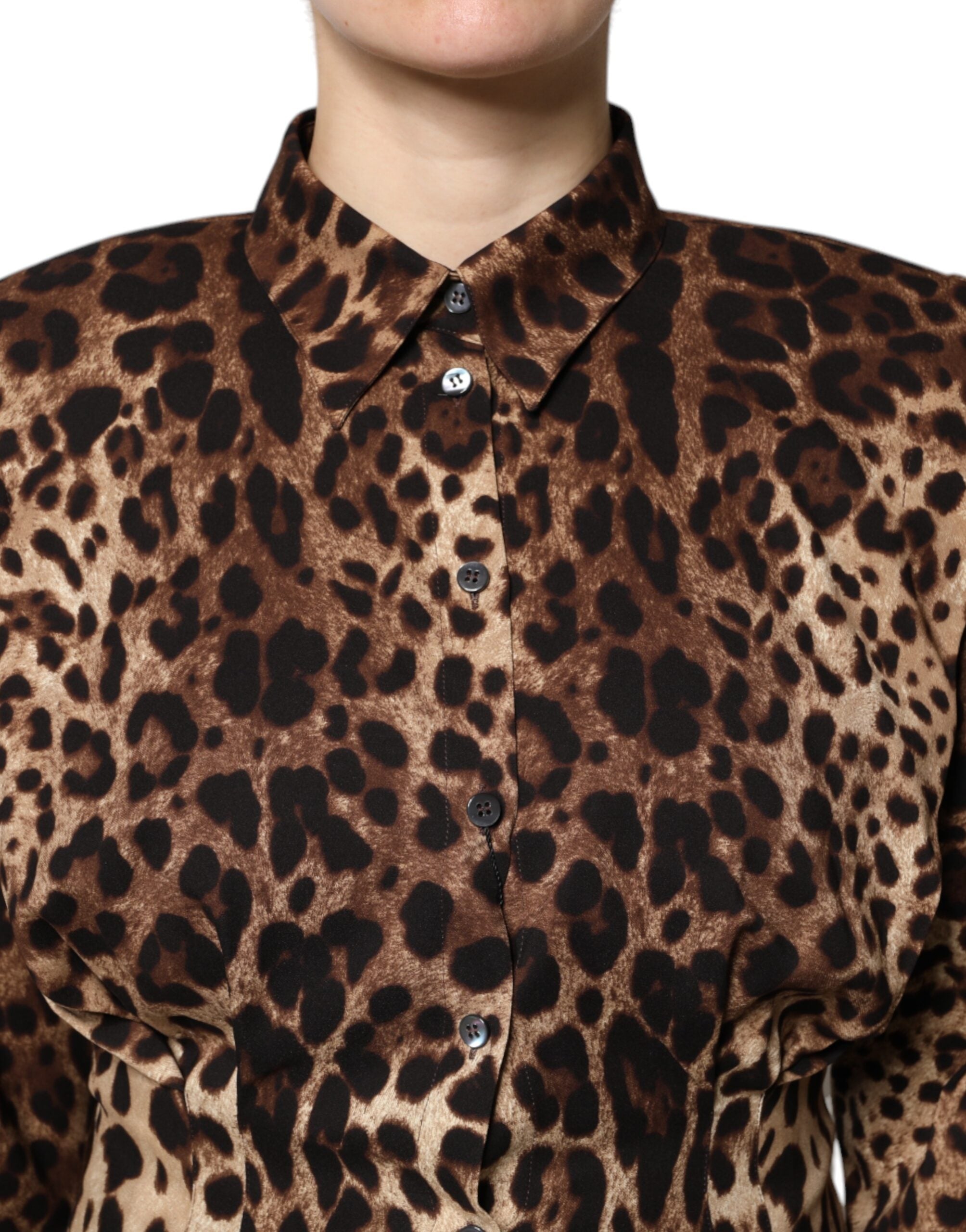 Dolce & Gabbana Brown Leopard Silk Button Down Coat Jacket -   -  Dolce & Gabbana.