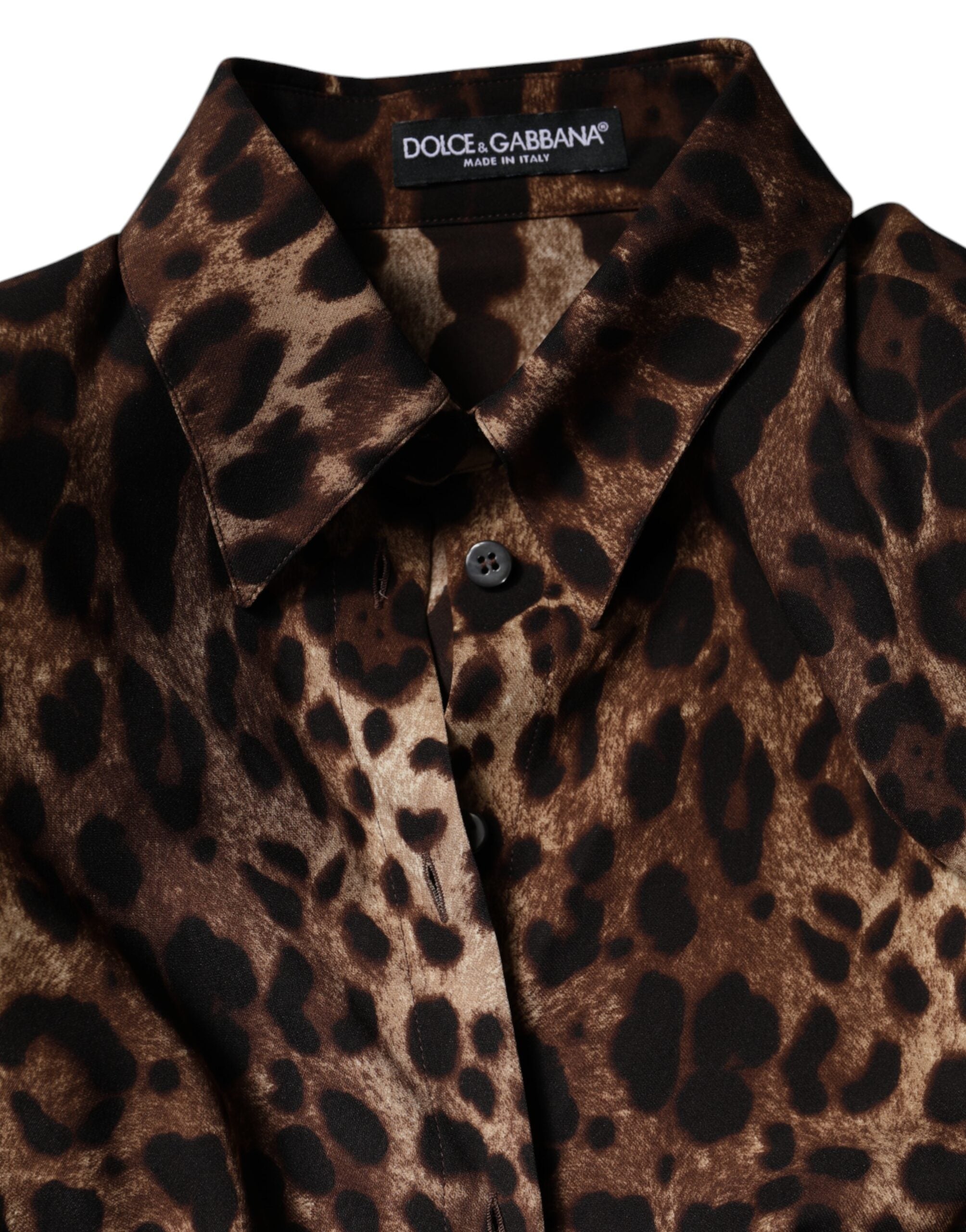 Dolce & Gabbana Brown Leopard Silk Button Down Coat Jacket -   -  Dolce & Gabbana.