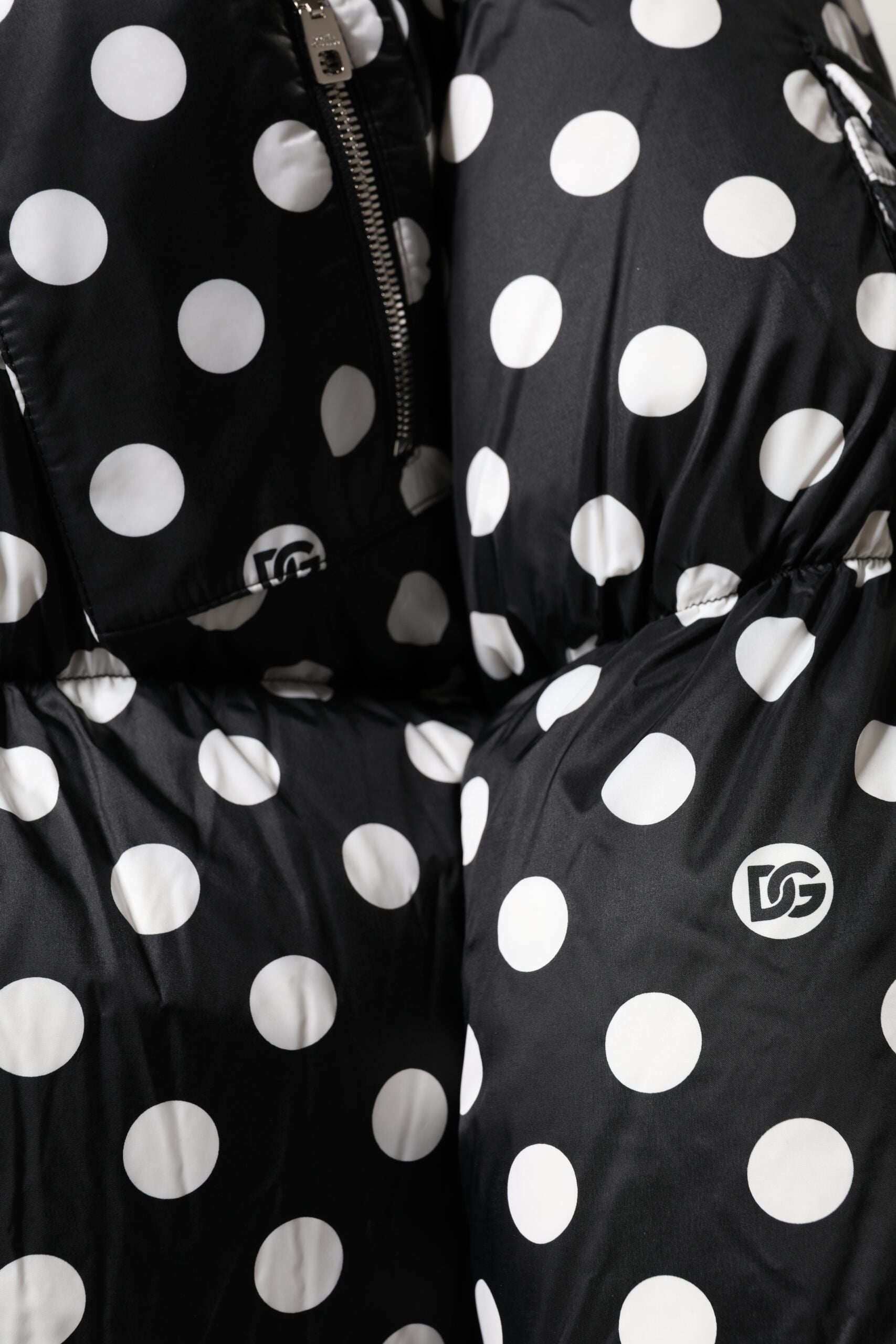 Dolce & Gabbana Black White Polka Dot Full Zip Puffer Jacket -   -  Dolce & Gabbana.
