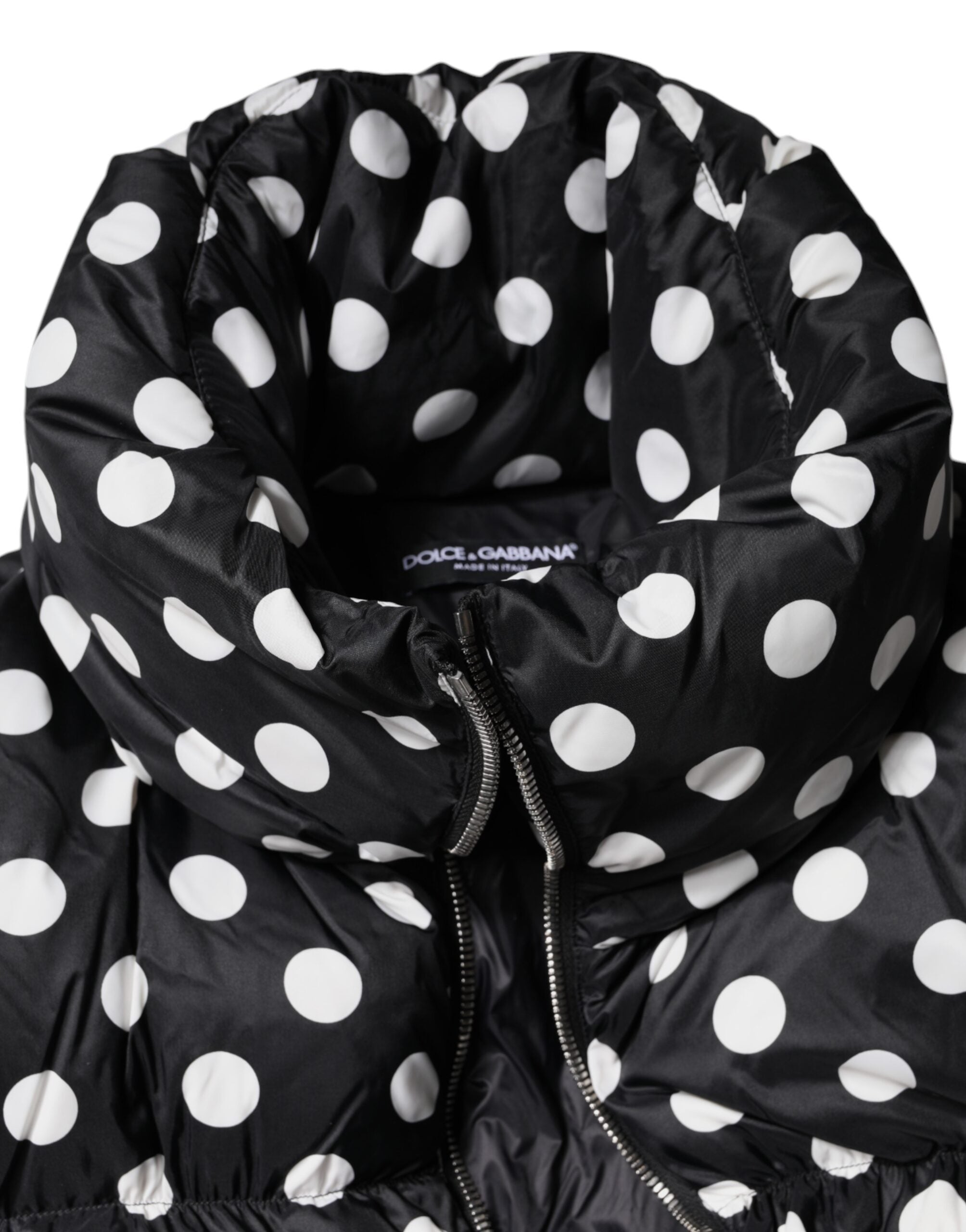 Dolce & Gabbana Black White Polka Dot Full Zip Puffer Jacket -   -  Dolce & Gabbana.