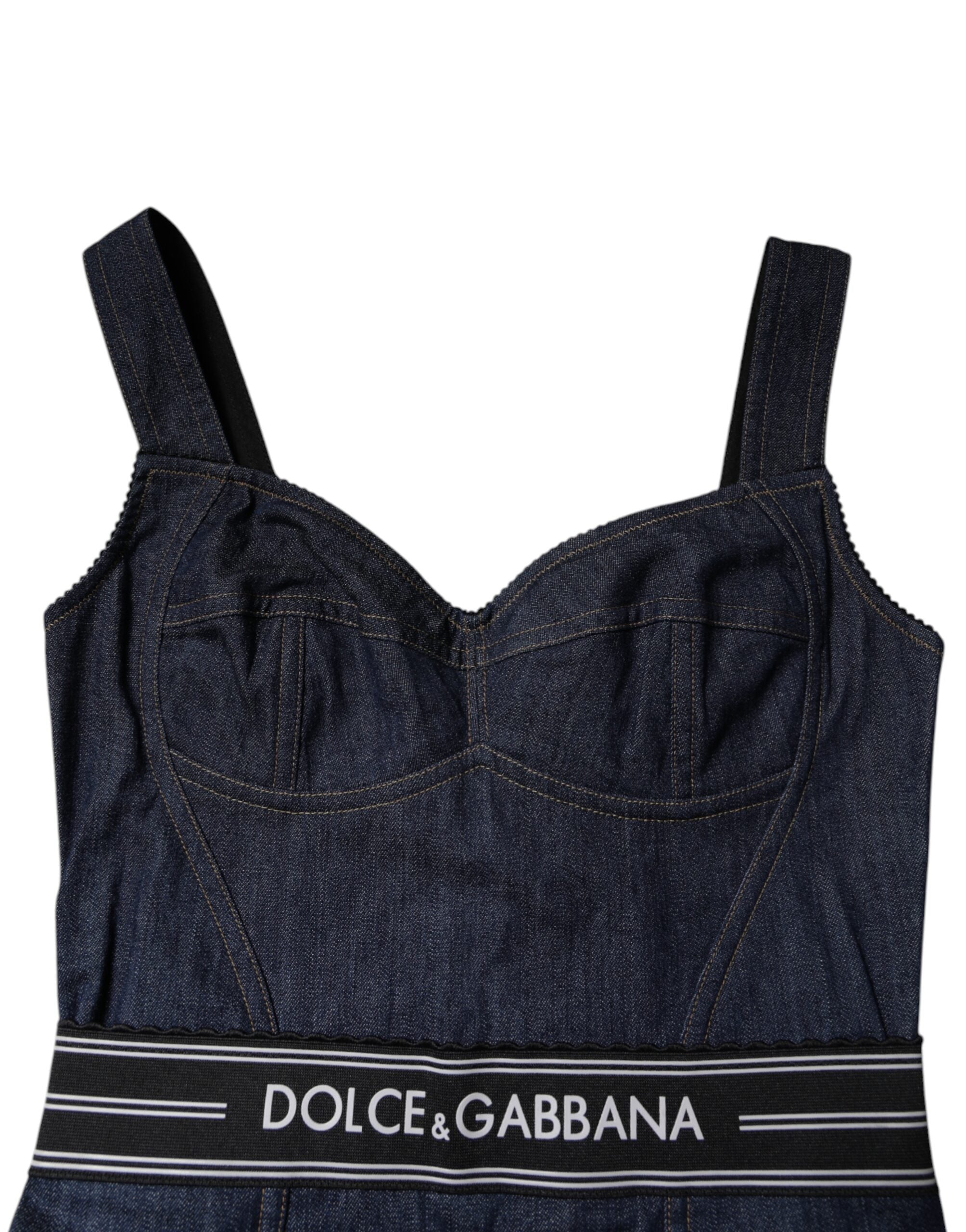 Dolce & Gabbana Blue Cotton Stretch Sleeveless Bodycon Denim Bodysuit -   -  Dolce & Gabbana.
