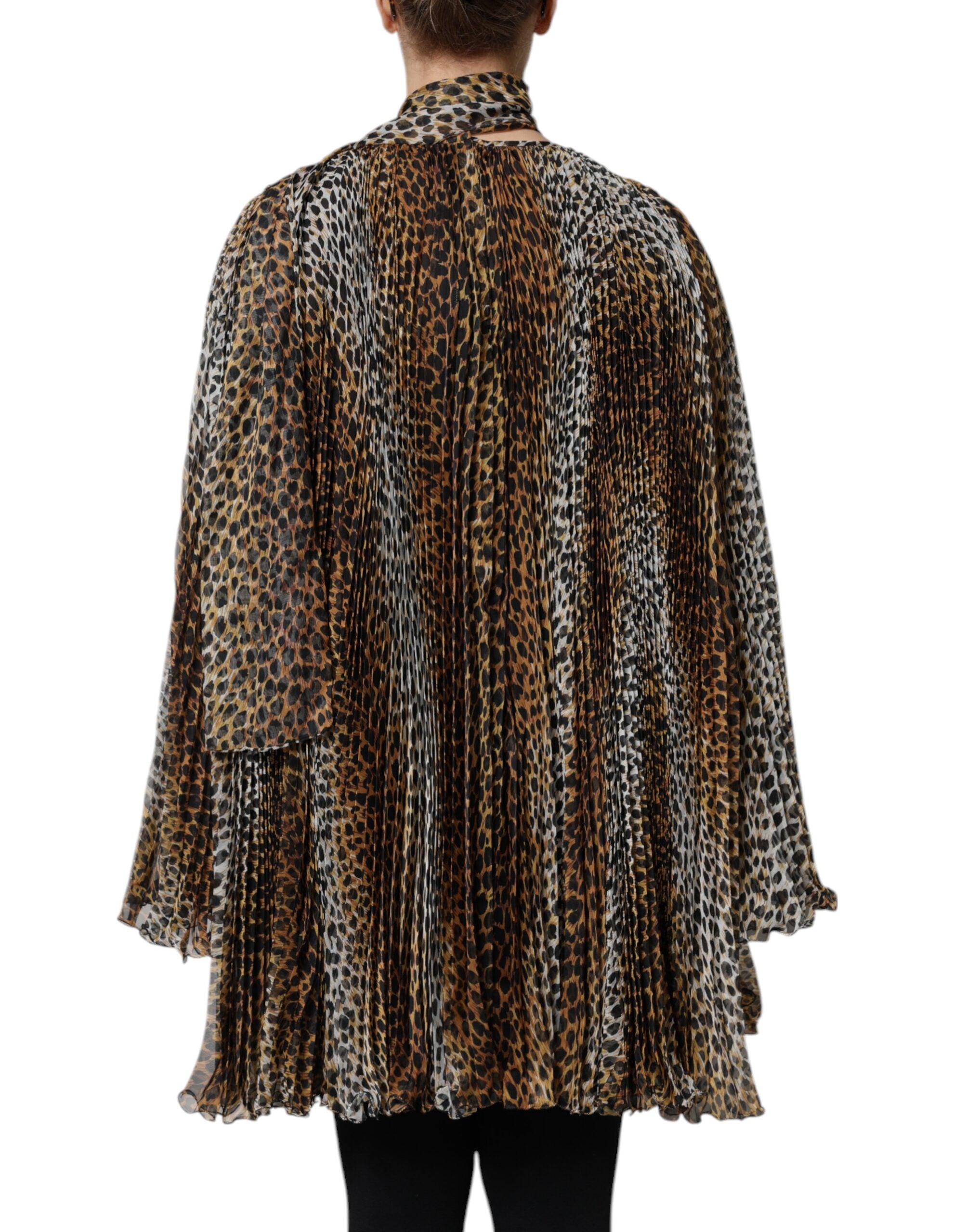 Dolce & Gabbana Brown Leopard Print Scarf Collared Chiffon Dress -   -  Dolce & Gabbana.