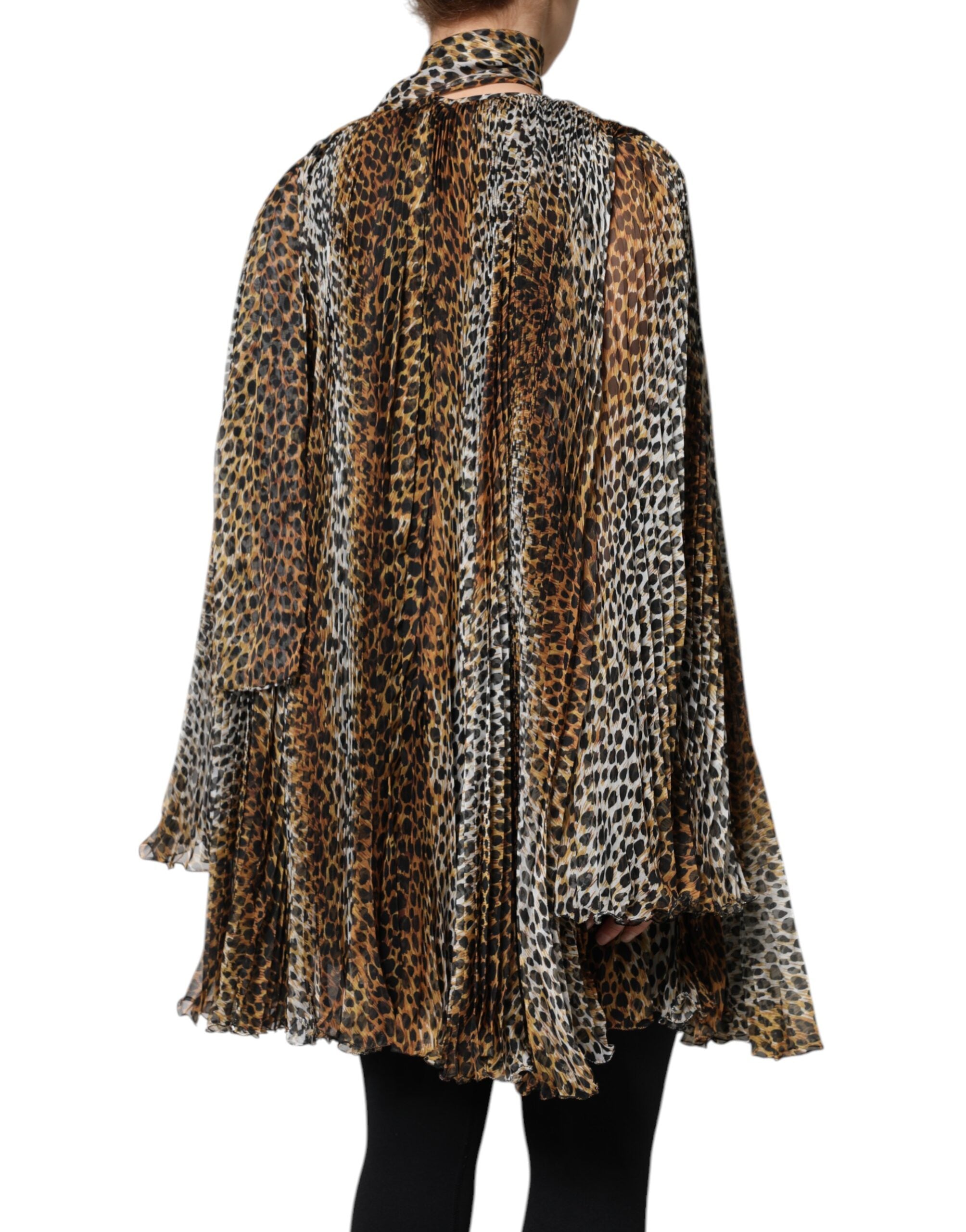 Dolce & Gabbana Brown Leopard Print Scarf Collared Chiffon Dress -   -  Dolce & Gabbana.