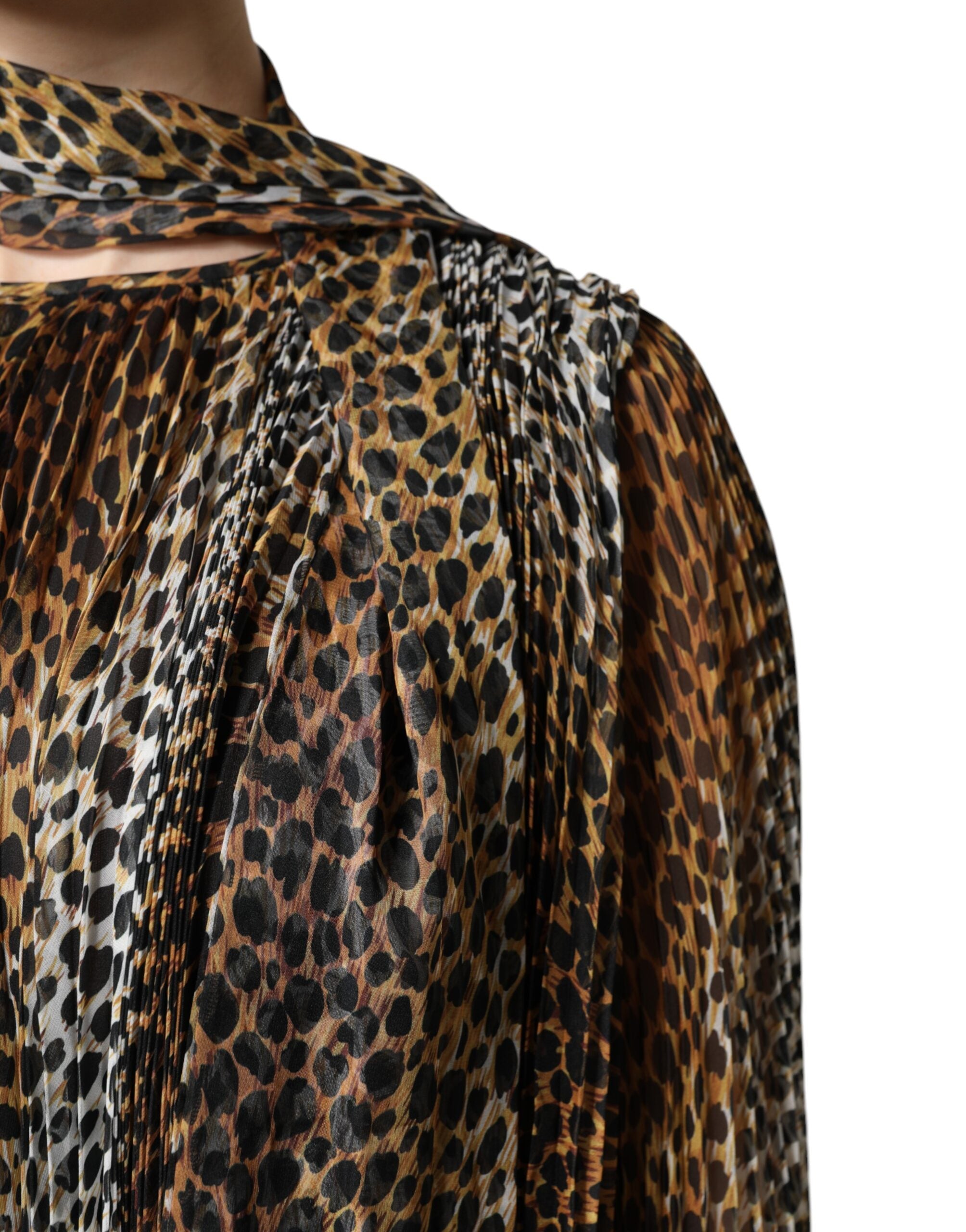 Dolce & Gabbana Brown Leopard Print Scarf Collared Chiffon Dress -   -  Dolce & Gabbana.
