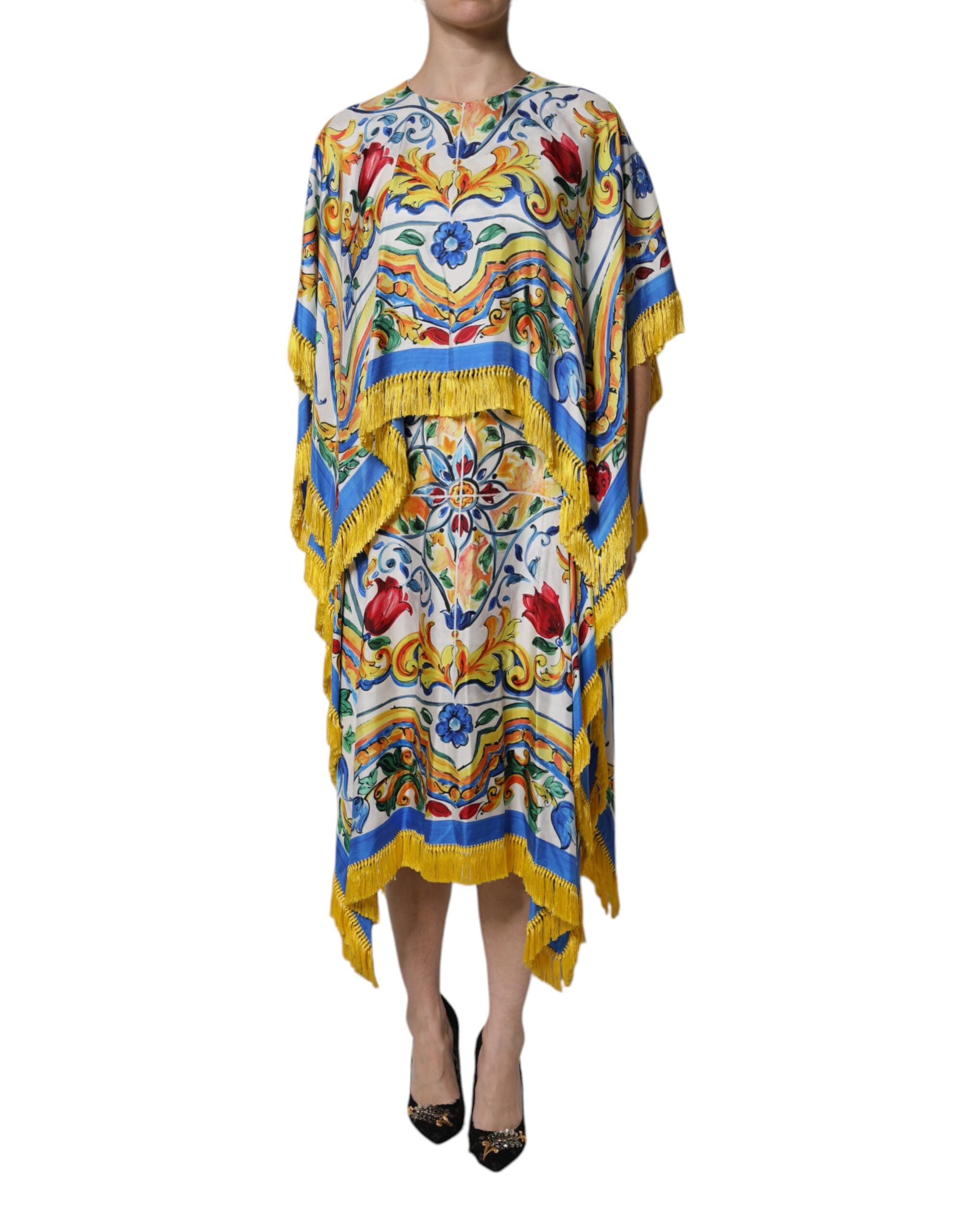 Dolce & Gabbana Multicolor Majolica Kaftan Short Sleeves Maxi Dress -   -  Dolce & Gabbana.