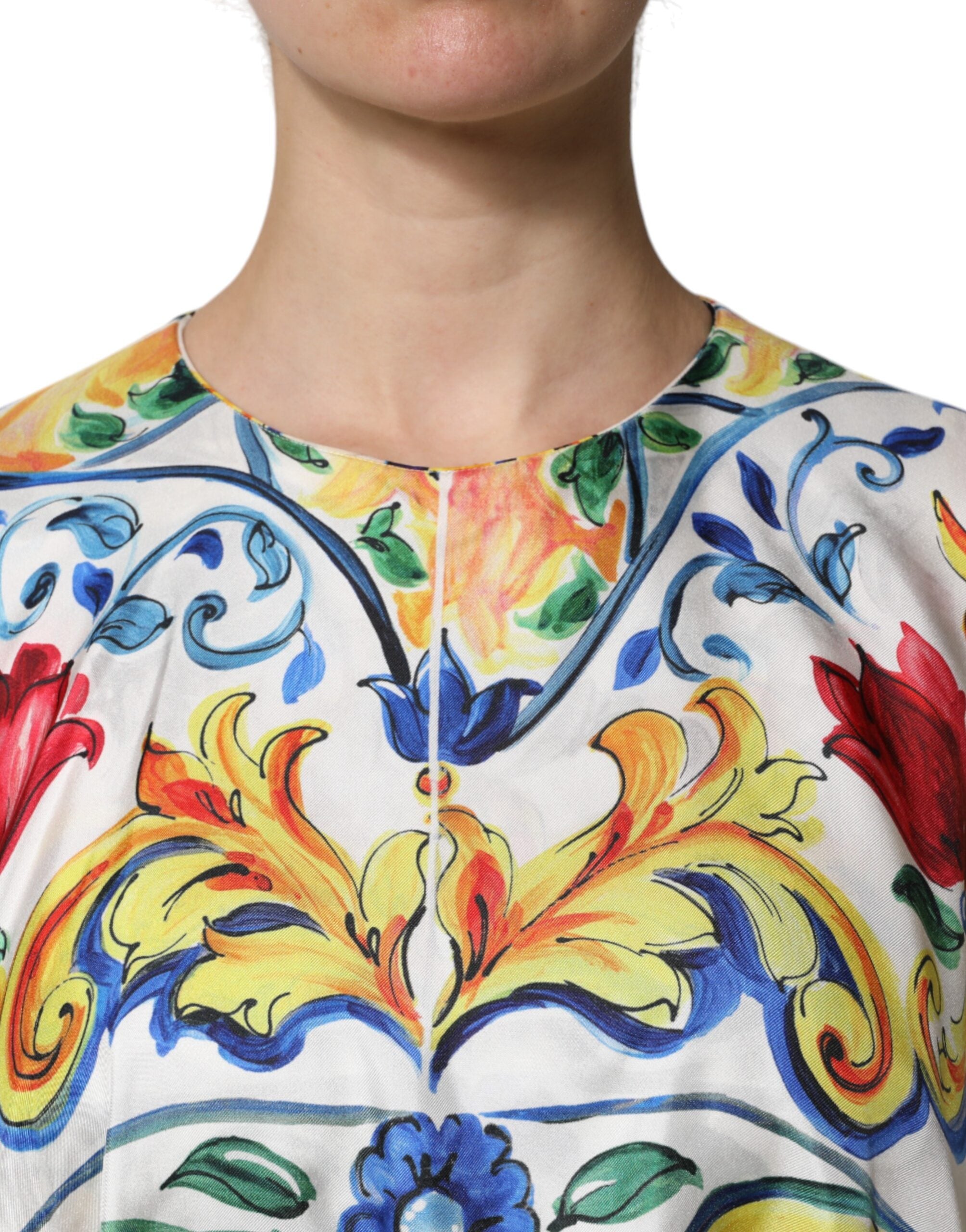 Dolce & Gabbana Multicolor Majolica Kaftan Short Sleeves Maxi Dress -   -  Dolce & Gabbana.