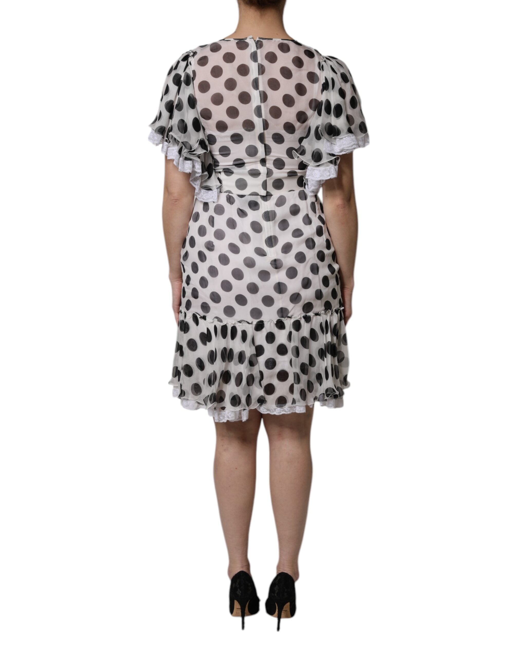 Dolce & Gabbana White Polka Dotted Silk Blend A-line Dress -   -  Dolce & Gabbana.