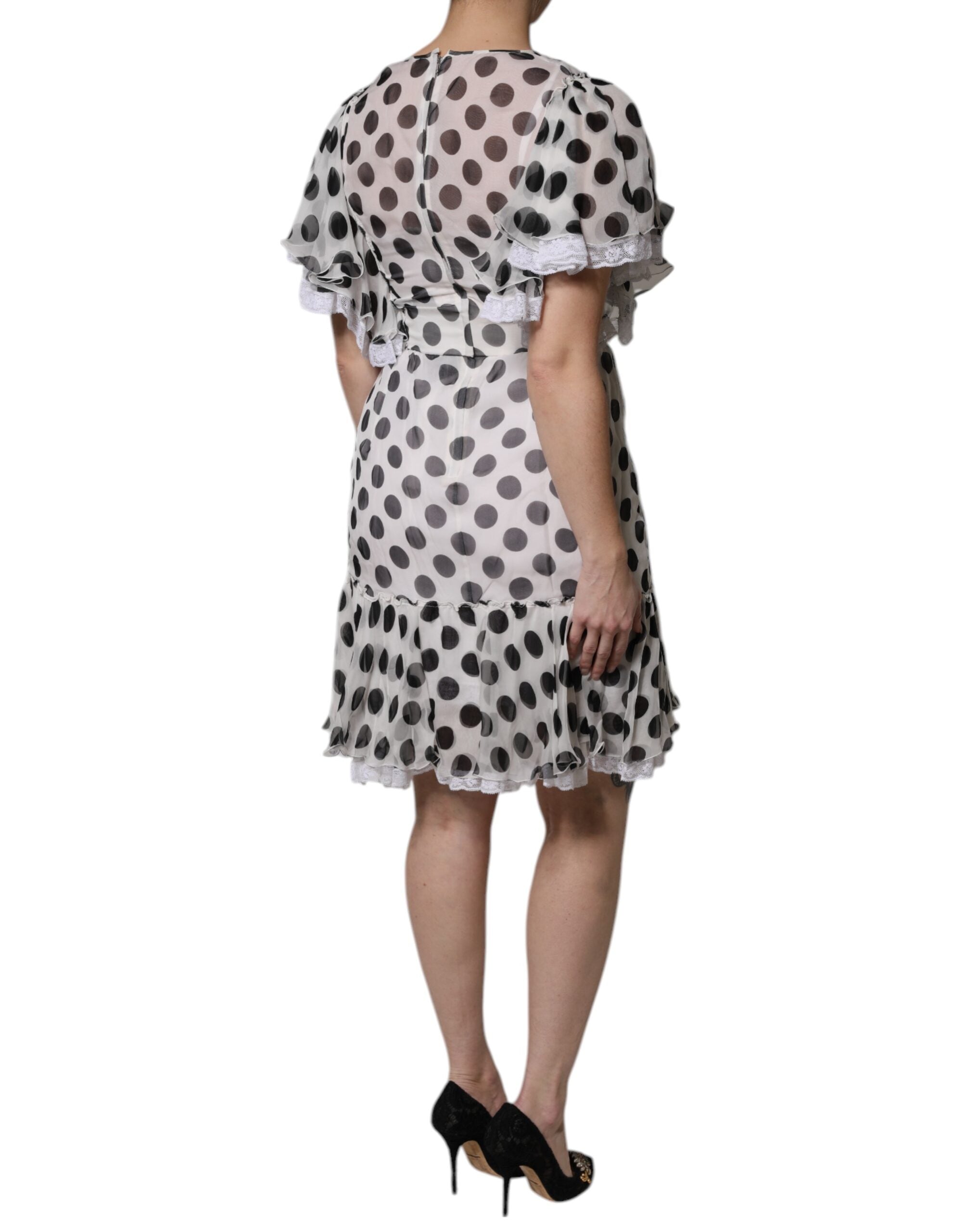 Dolce & Gabbana White Polka Dotted Silk Blend A-line Dress -   -  Dolce & Gabbana.