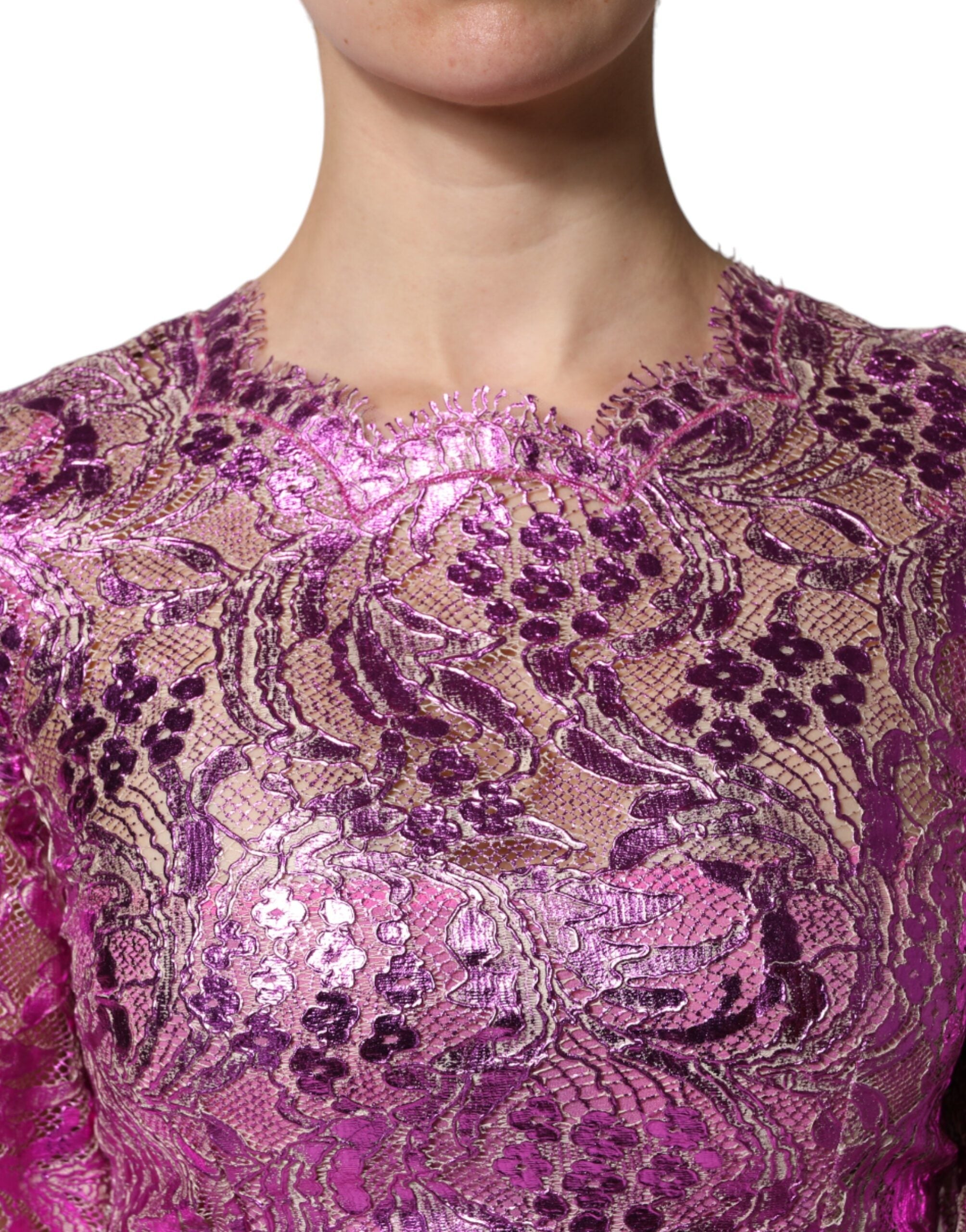 Dolce & Gabbana Metallic Fuchsia Floral Sheath Mini Dress -   -  Dolce & Gabbana.