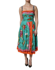 Dolce & Gabbana Multicolor Printed Silk Sleeveless Midi Dress -   -  Dolce & Gabbana.