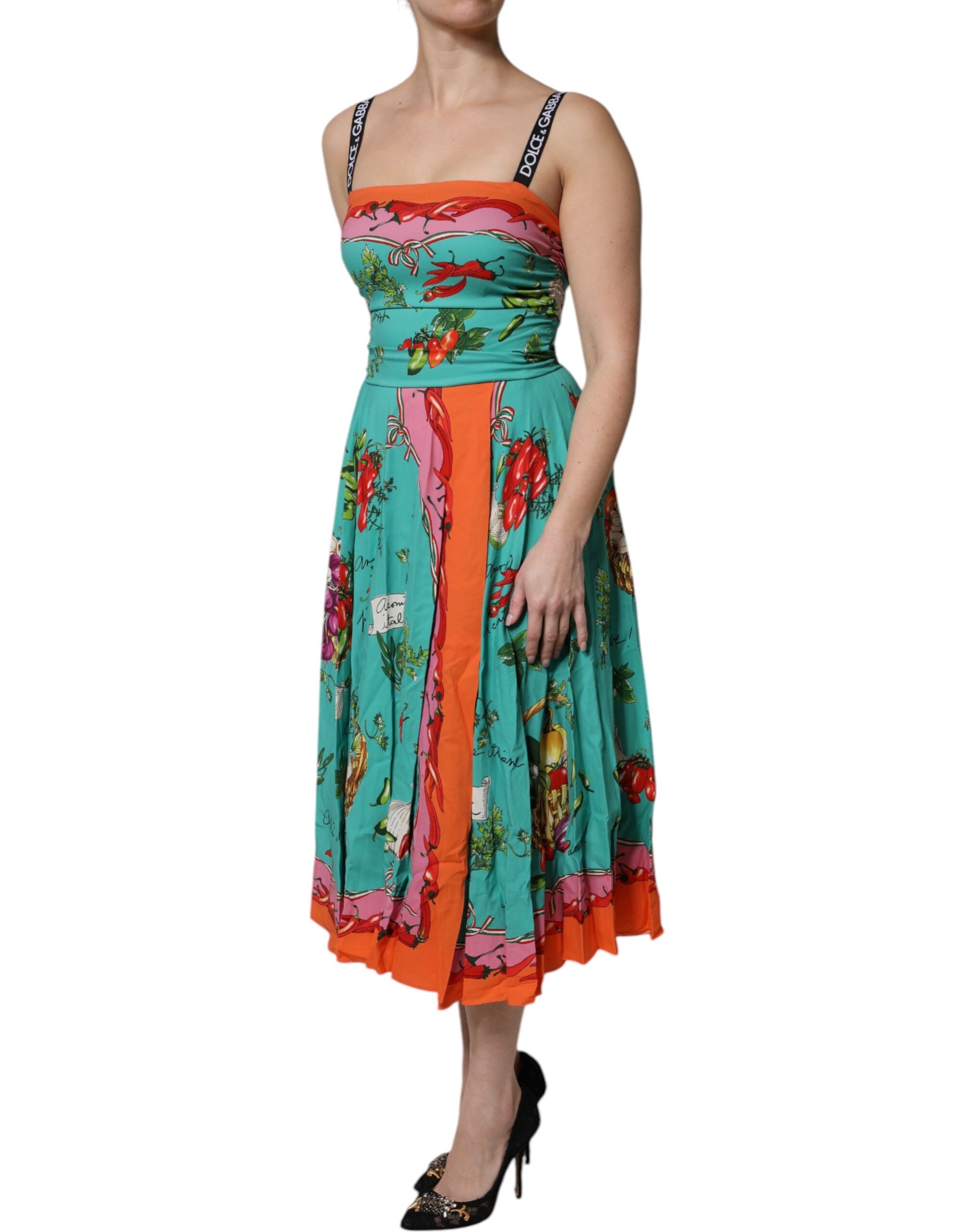 Dolce & Gabbana Multicolor Printed Silk Sleeveless Midi Dress -   -  Dolce & Gabbana.