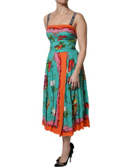 Dolce & Gabbana Multicolor Printed Silk Sleeveless Midi Dress -   -  Dolce & Gabbana.