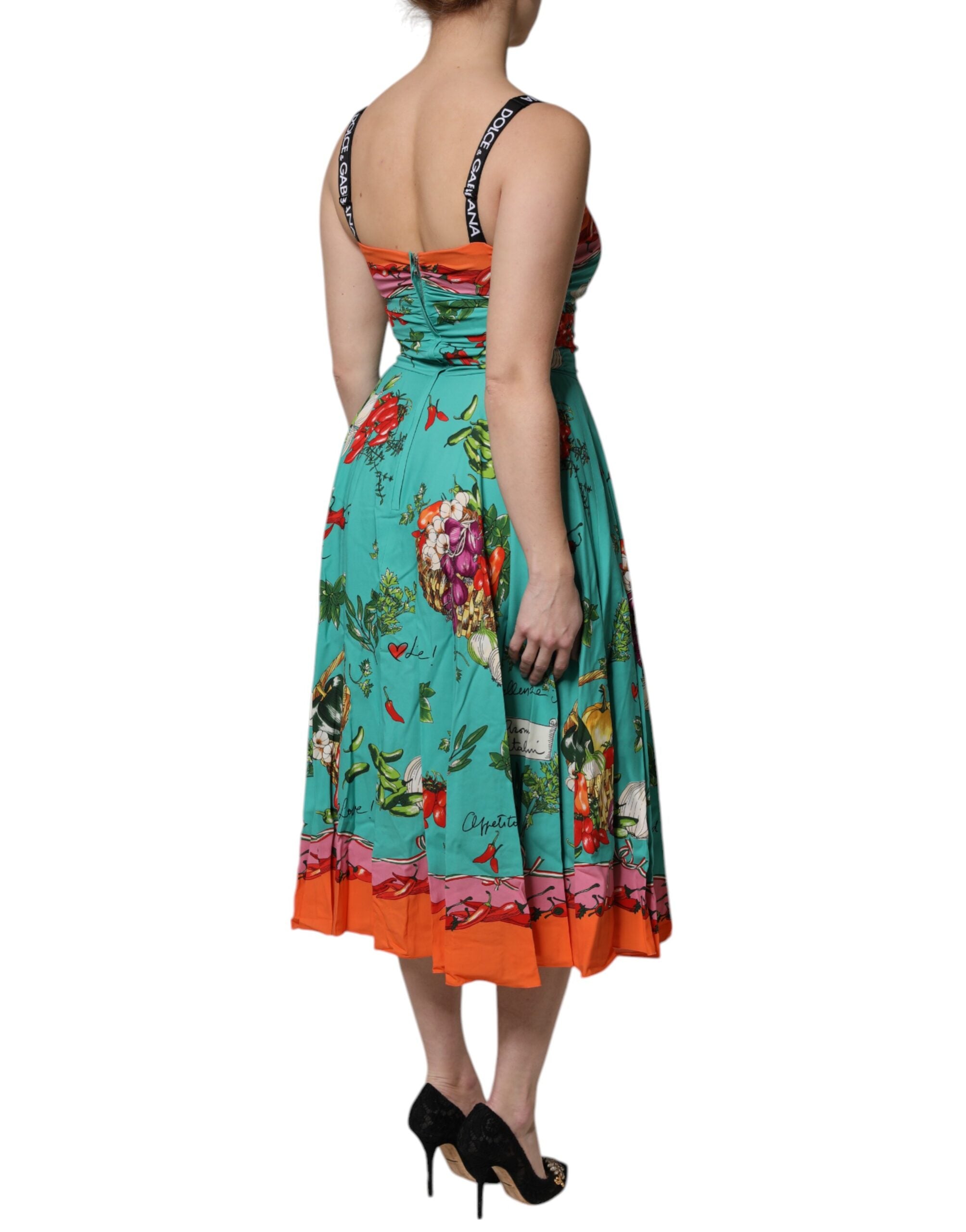 Dolce & Gabbana Multicolor Printed Silk Sleeveless Midi Dress -   -  Dolce & Gabbana.