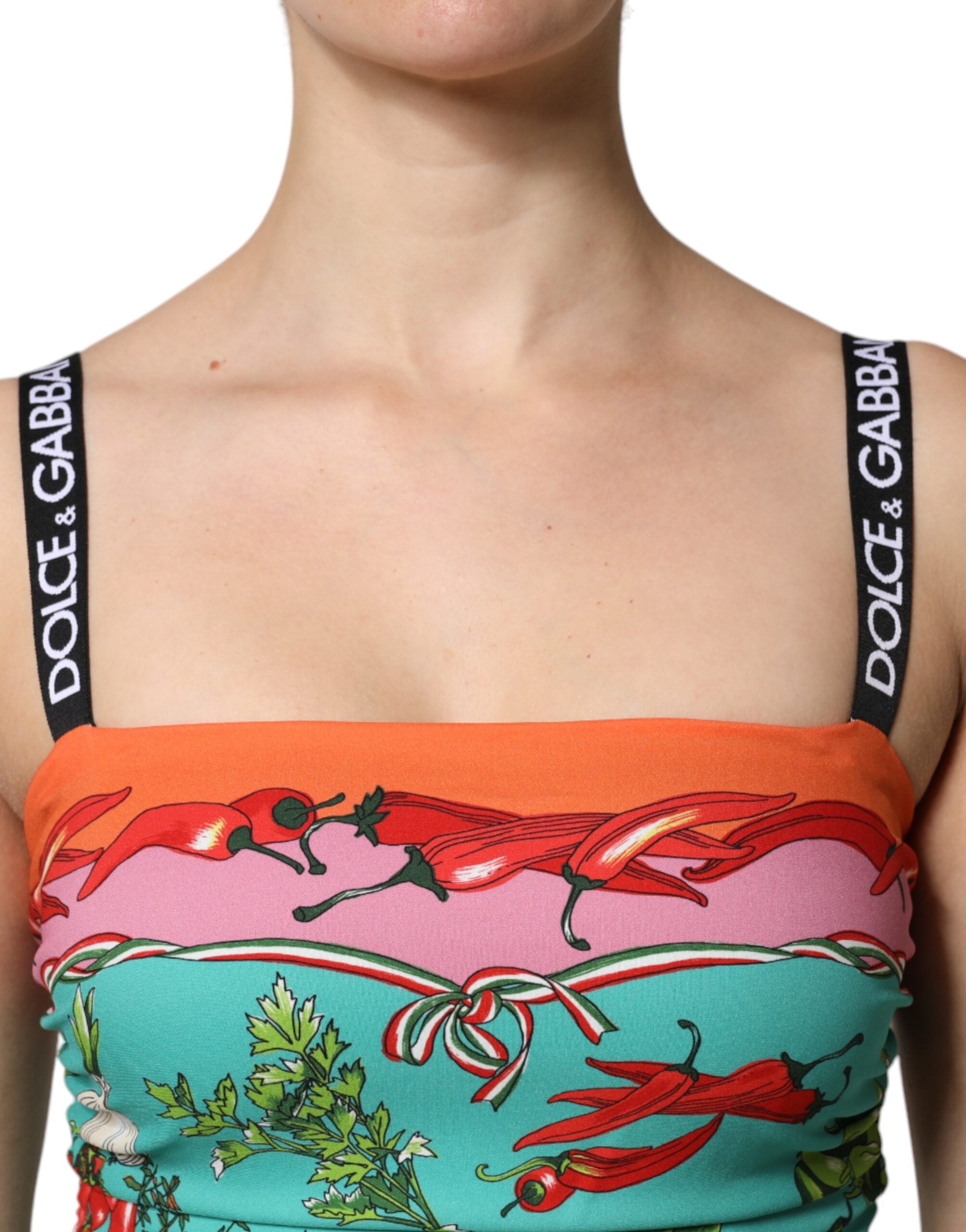 Dolce & Gabbana Multicolor Printed Silk Sleeveless Midi Dress -   -  Dolce & Gabbana.