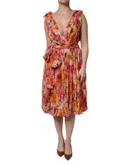 Dolce & Gabbana Multicolor Floral Silk V-neck Chiffon Dress -   -  Dolce & Gabbana.