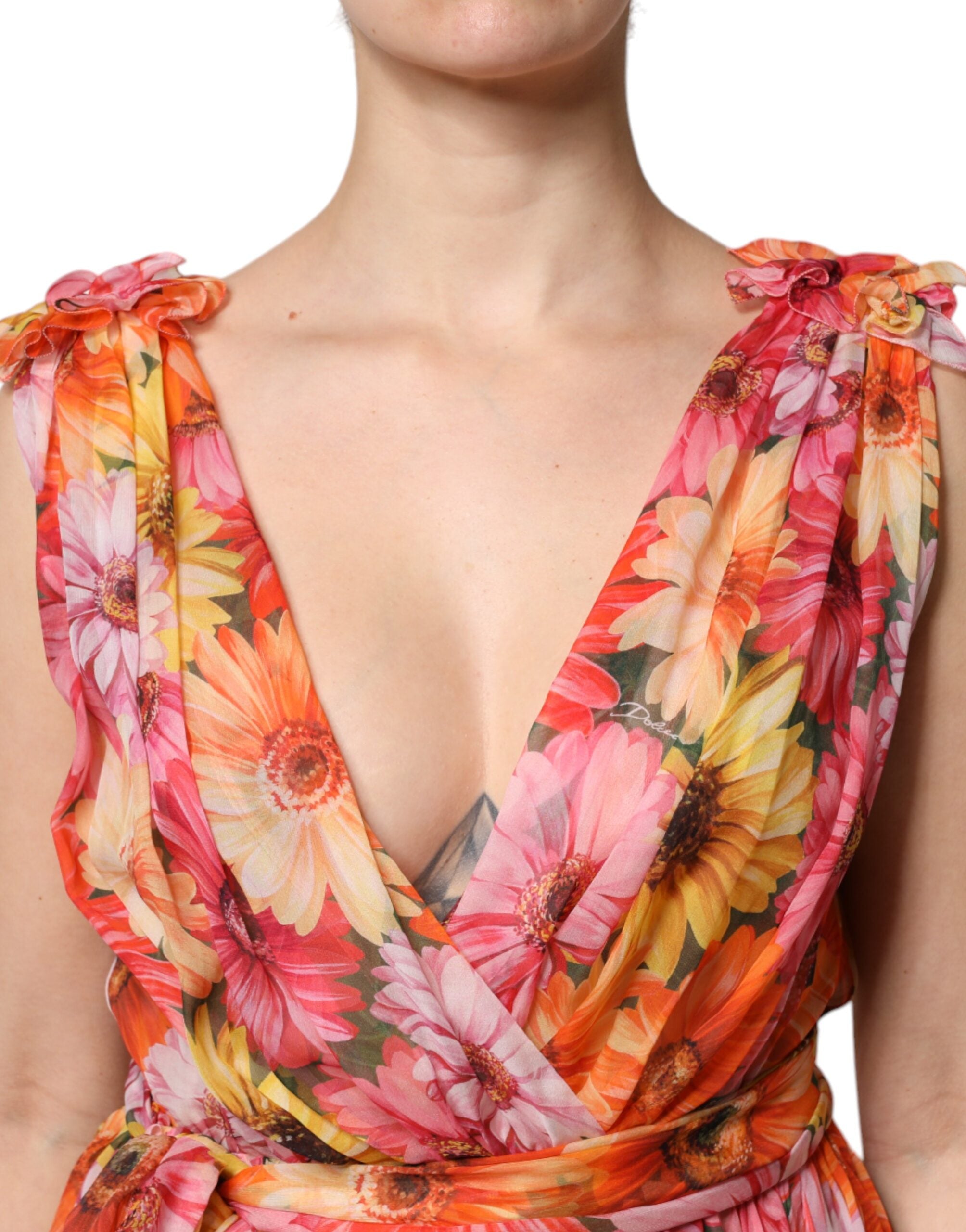 Dolce & Gabbana Multicolor Floral Silk V-neck Chiffon Dress -   -  Dolce & Gabbana.