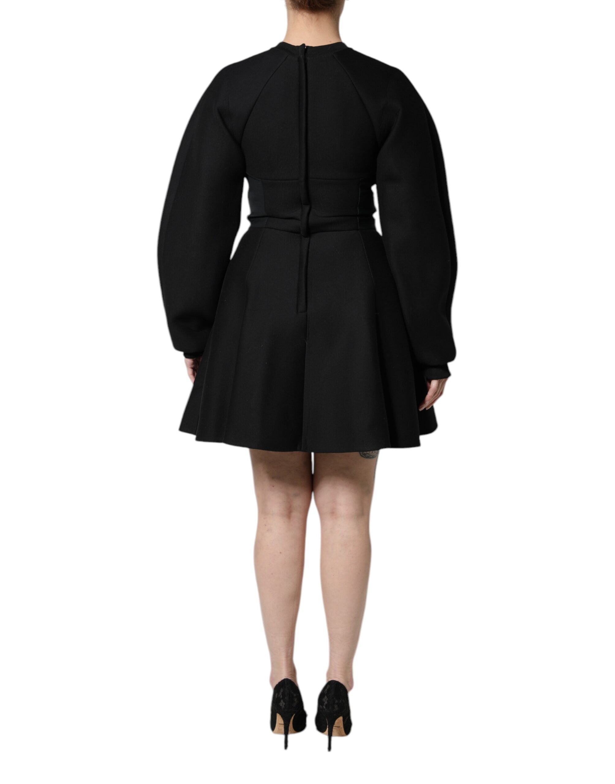 Dolce & Gabbana Black Cotton Long Sleeves A-line Mini Dress -   -  Dolce & Gabbana.