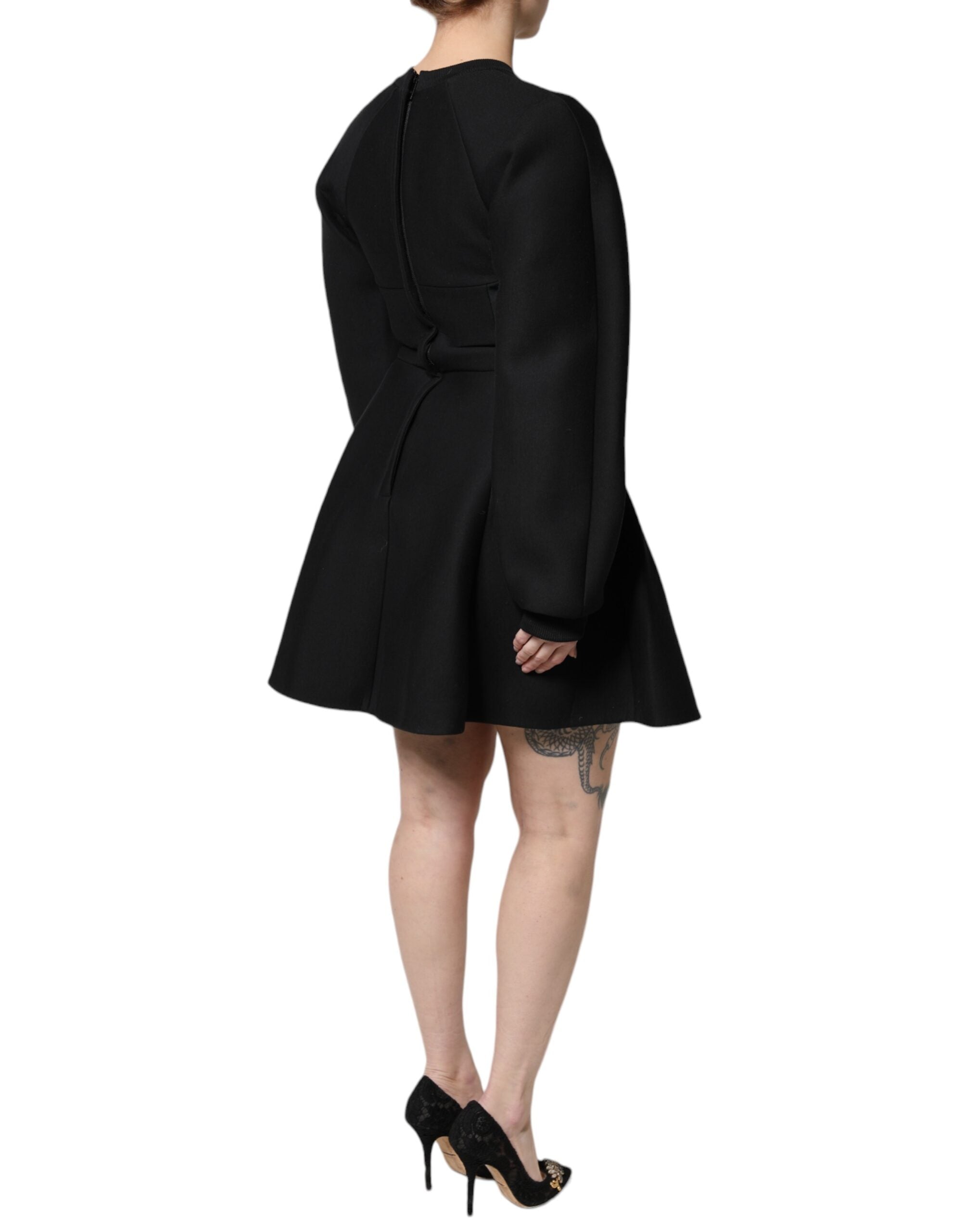 Dolce & Gabbana Black Cotton Long Sleeves A-line Mini Dress -   -  Dolce & Gabbana.