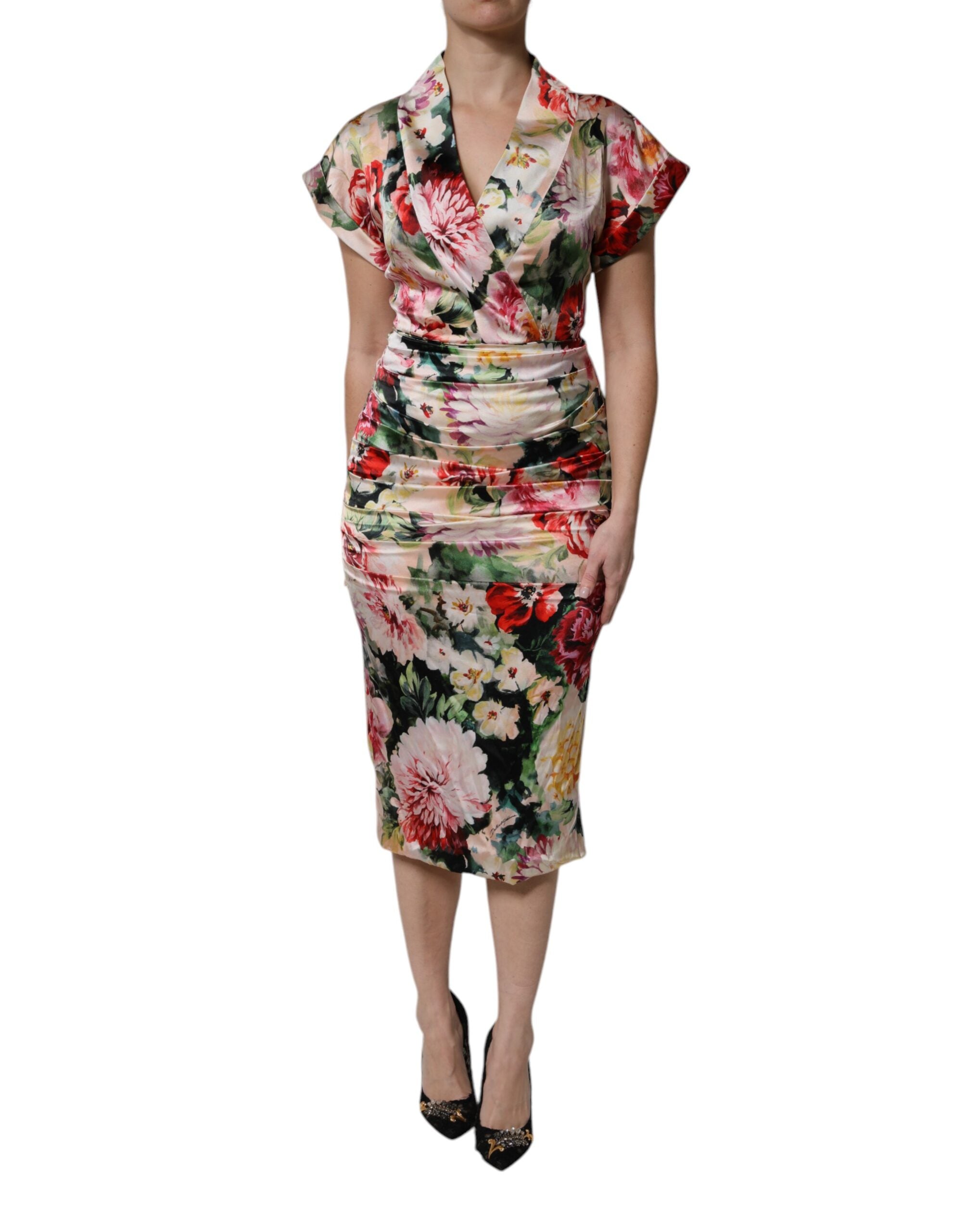 Dolce & Gabbana Multicolor Floral Short Sleeves Sheath Midi Dress -   -  Dolce & Gabbana.