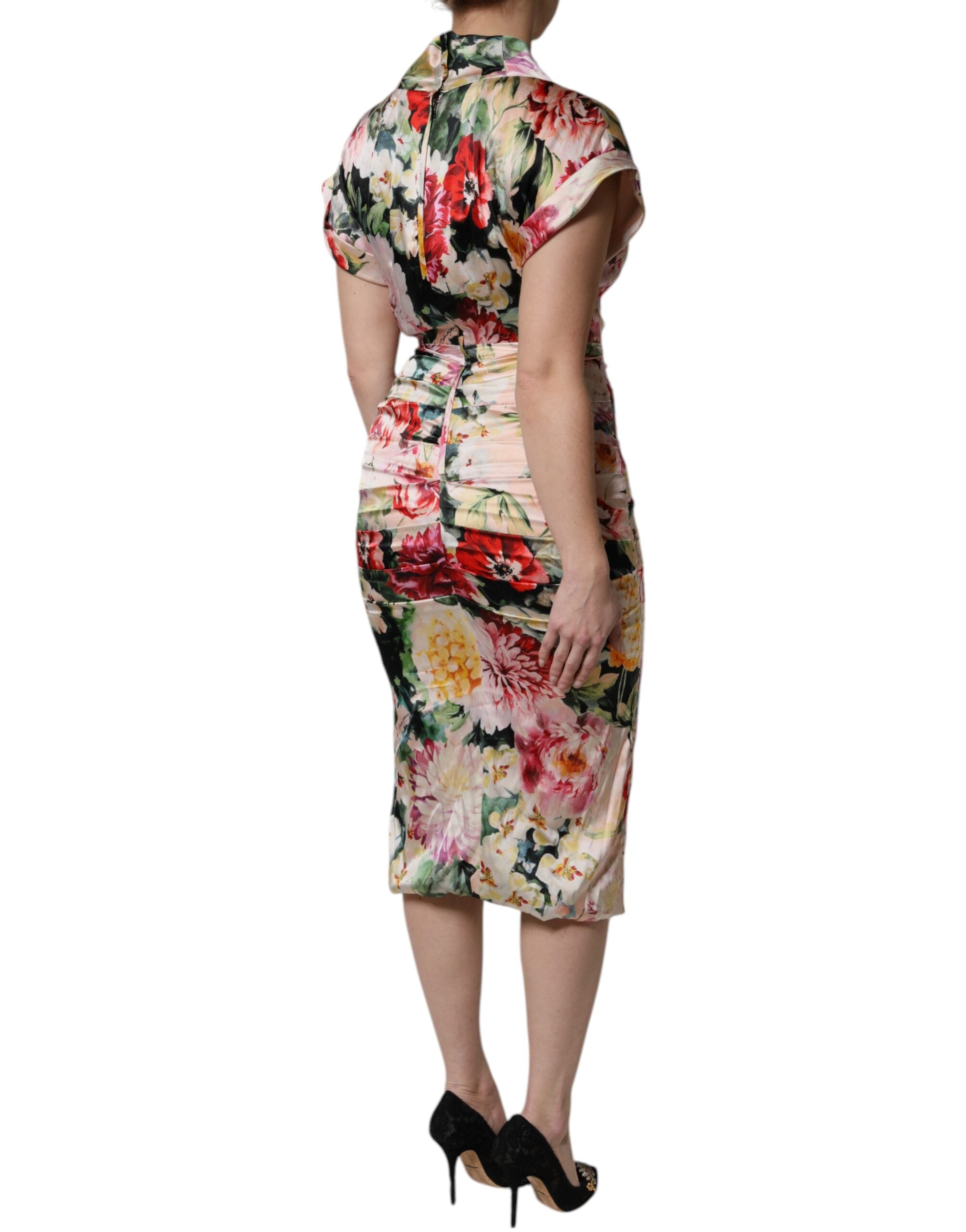 Dolce & Gabbana Multicolor Floral Short Sleeves Sheath Midi Dress -   -  Dolce & Gabbana.