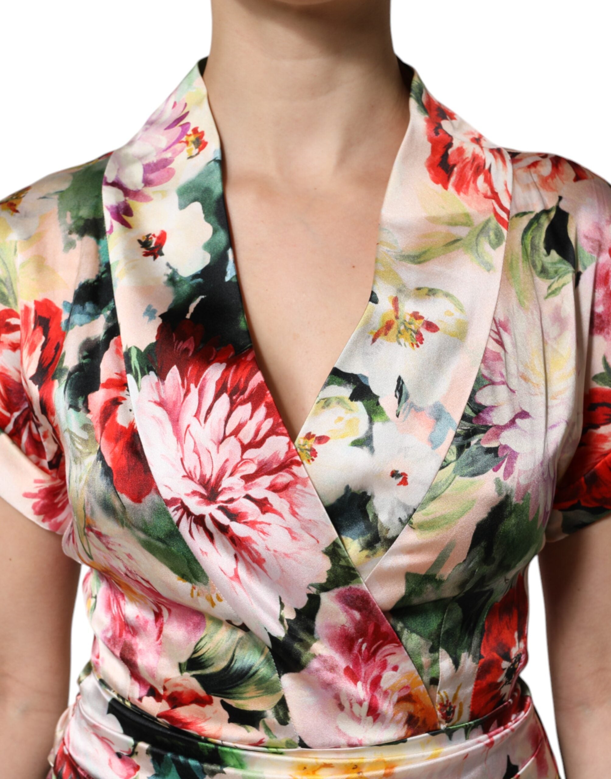 Dolce & Gabbana Multicolor Floral Short Sleeves Sheath Midi Dress -   -  Dolce & Gabbana.