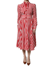 Dolce & Gabbana White Red Stripes Long Sleeves Midi Dress -   -  Dolce & Gabbana.