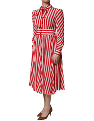 Dolce & Gabbana White Red Stripes Long Sleeves Midi Dress -   -  Dolce & Gabbana.