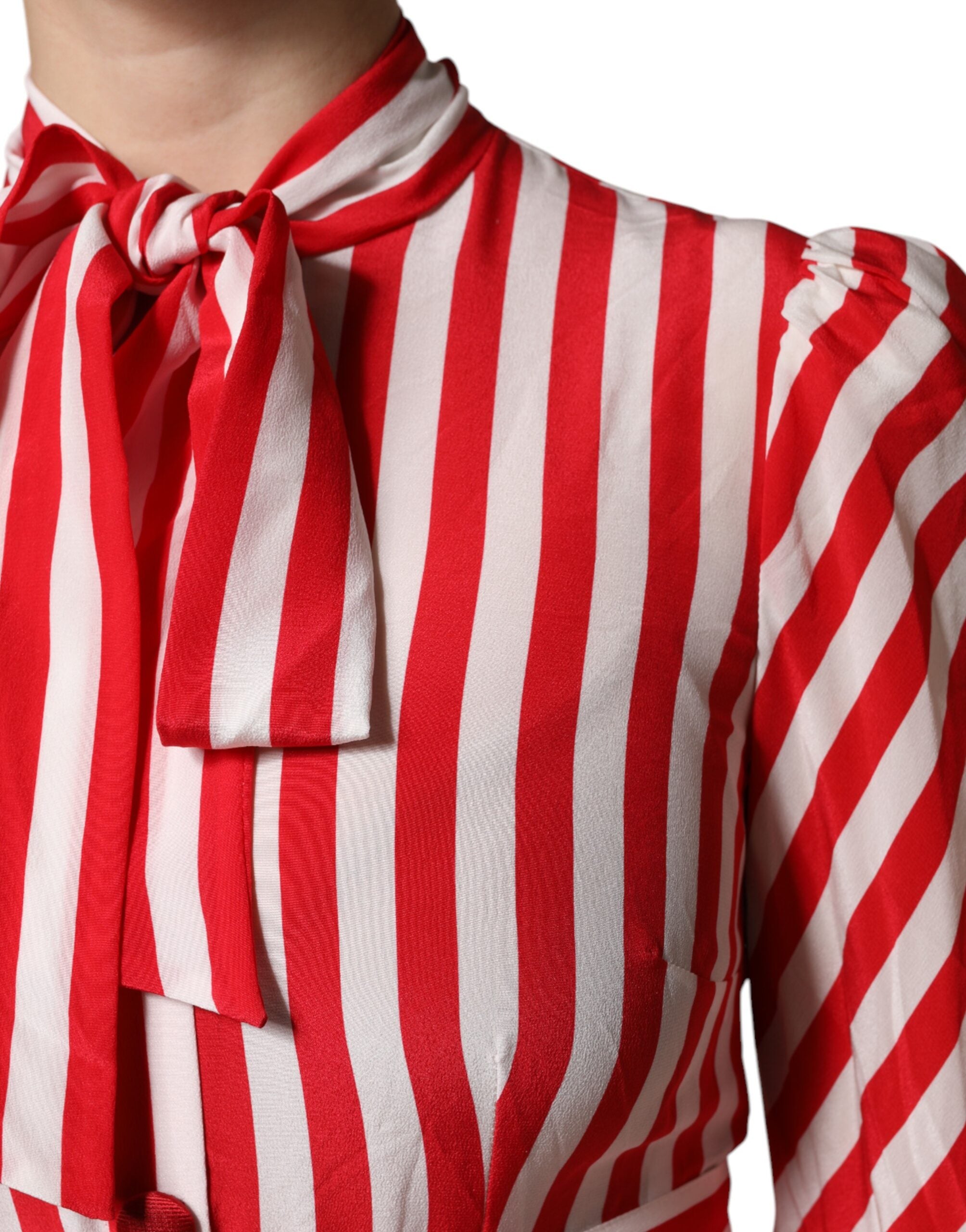 Dolce & Gabbana White Red Stripes Long Sleeves Midi Dress -   -  Dolce & Gabbana.