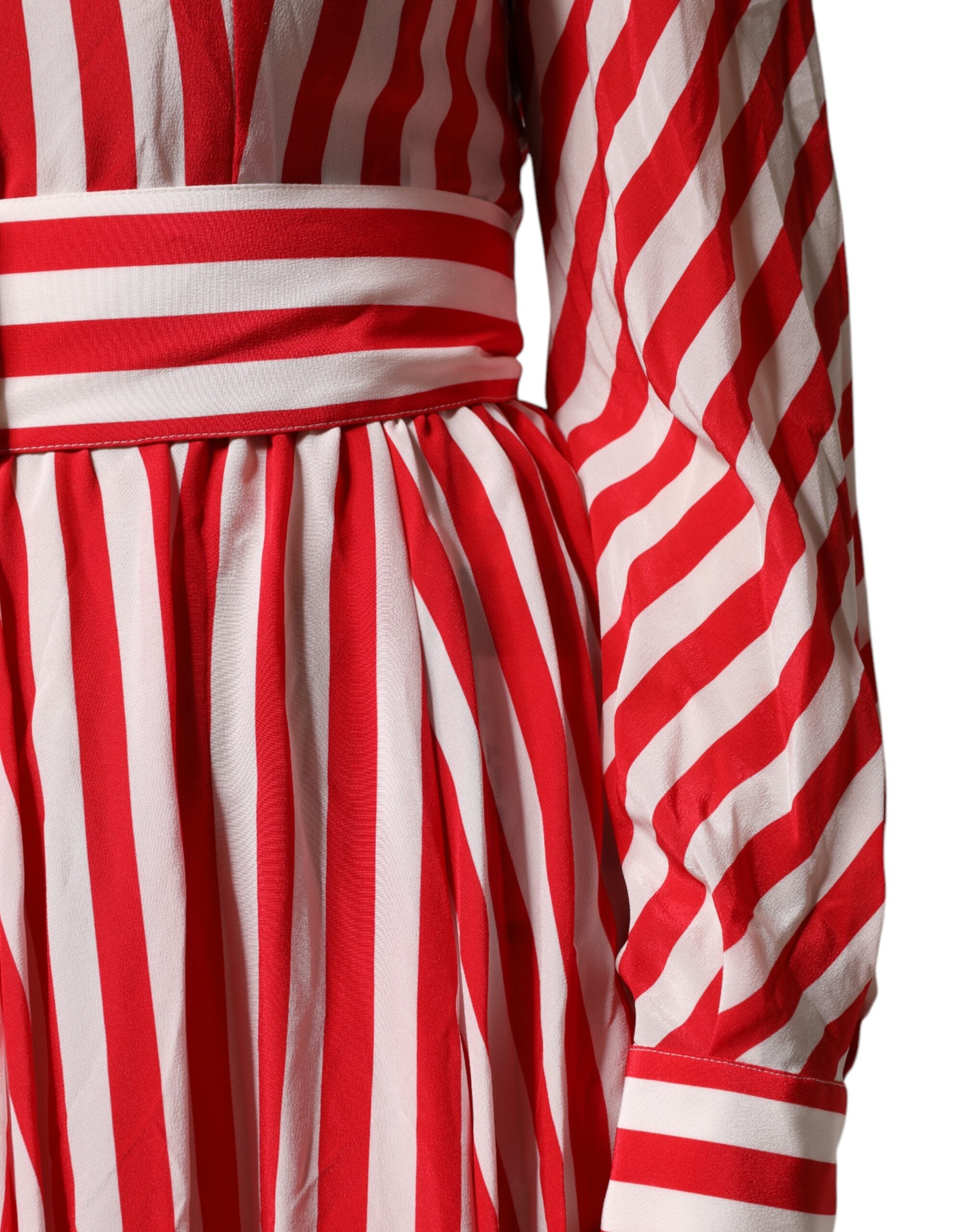 Dolce & Gabbana White Red Stripes Long Sleeves Midi Dress -   -  Dolce & Gabbana.