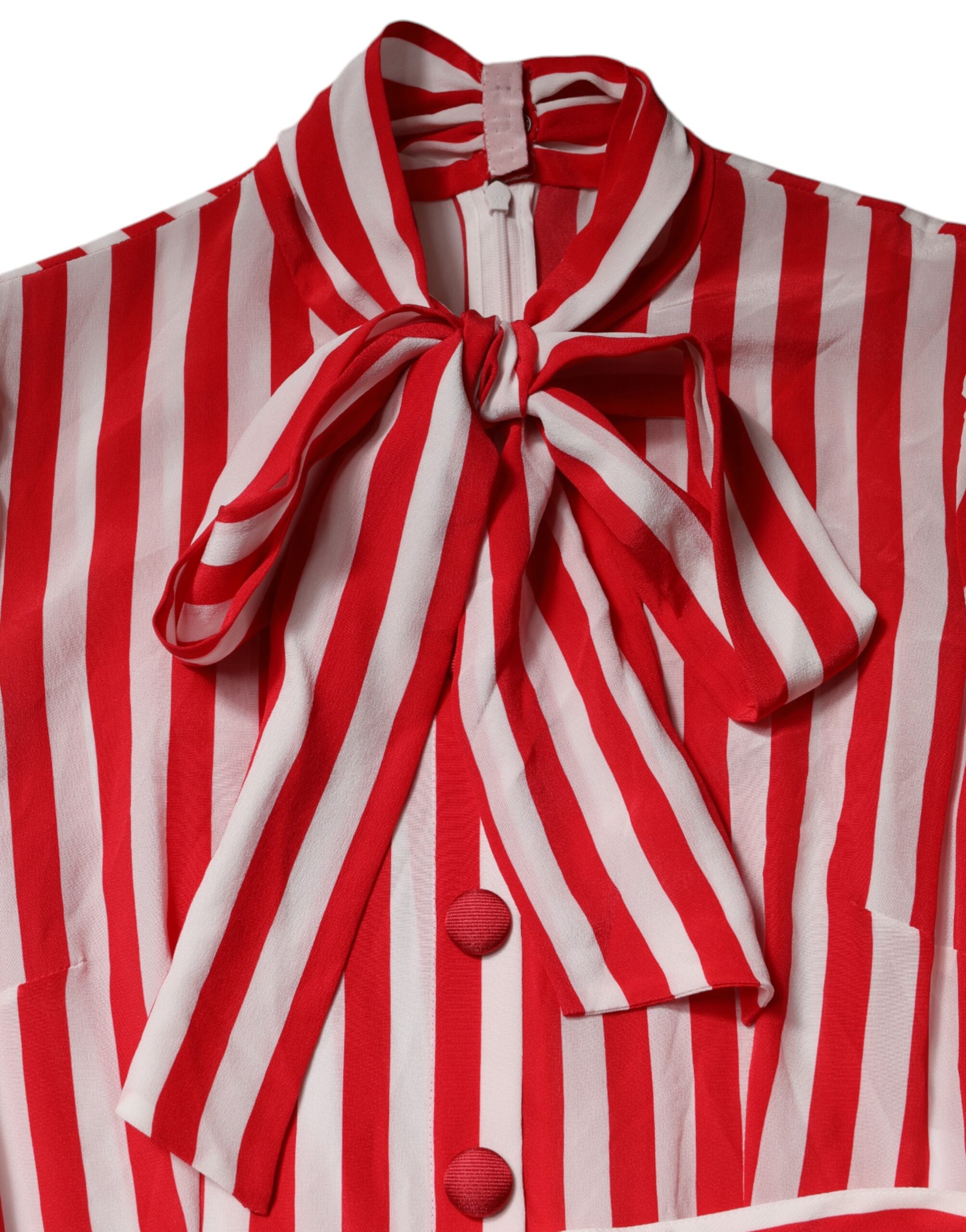 Dolce & Gabbana White Red Stripes Long Sleeves Midi Dress -   -  Dolce & Gabbana.