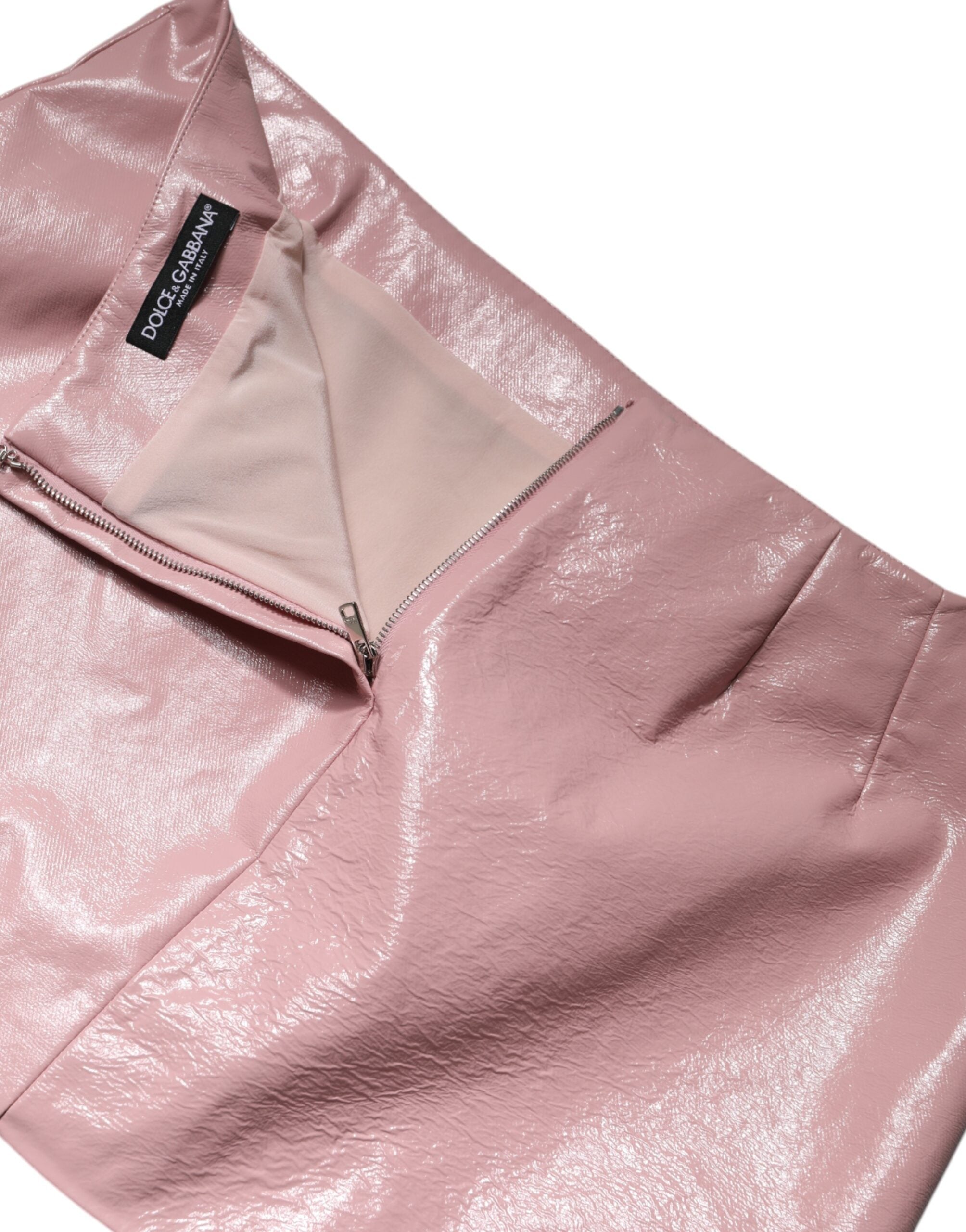 Dolce & Gabbana Glossy Pink Cotton High Waist Mini Skirt -   -  Dolce & Gabbana.