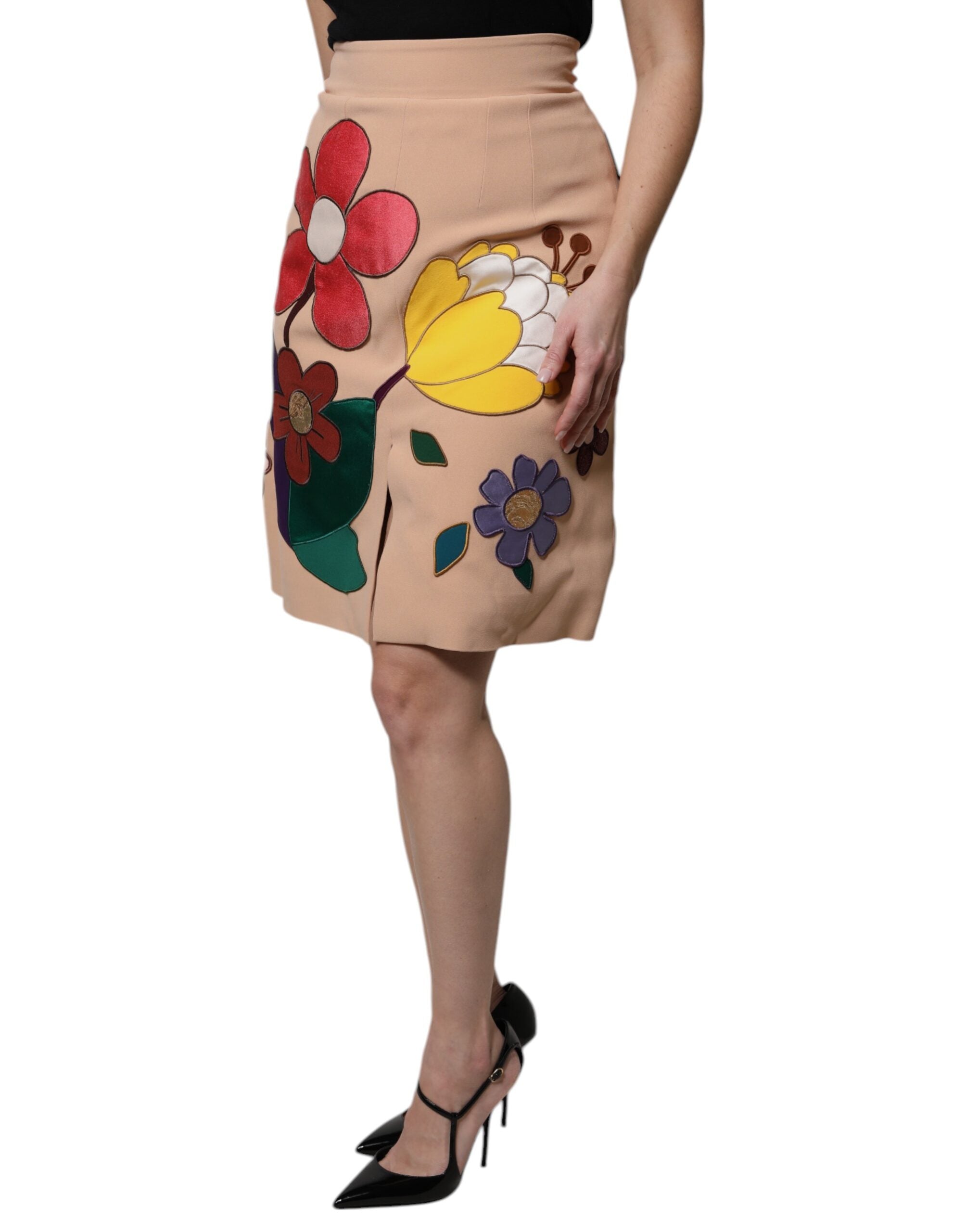 Dolce & Gabbana Beige Floral High Waist Pencil Cut Skirt -   -  Dolce & Gabbana.