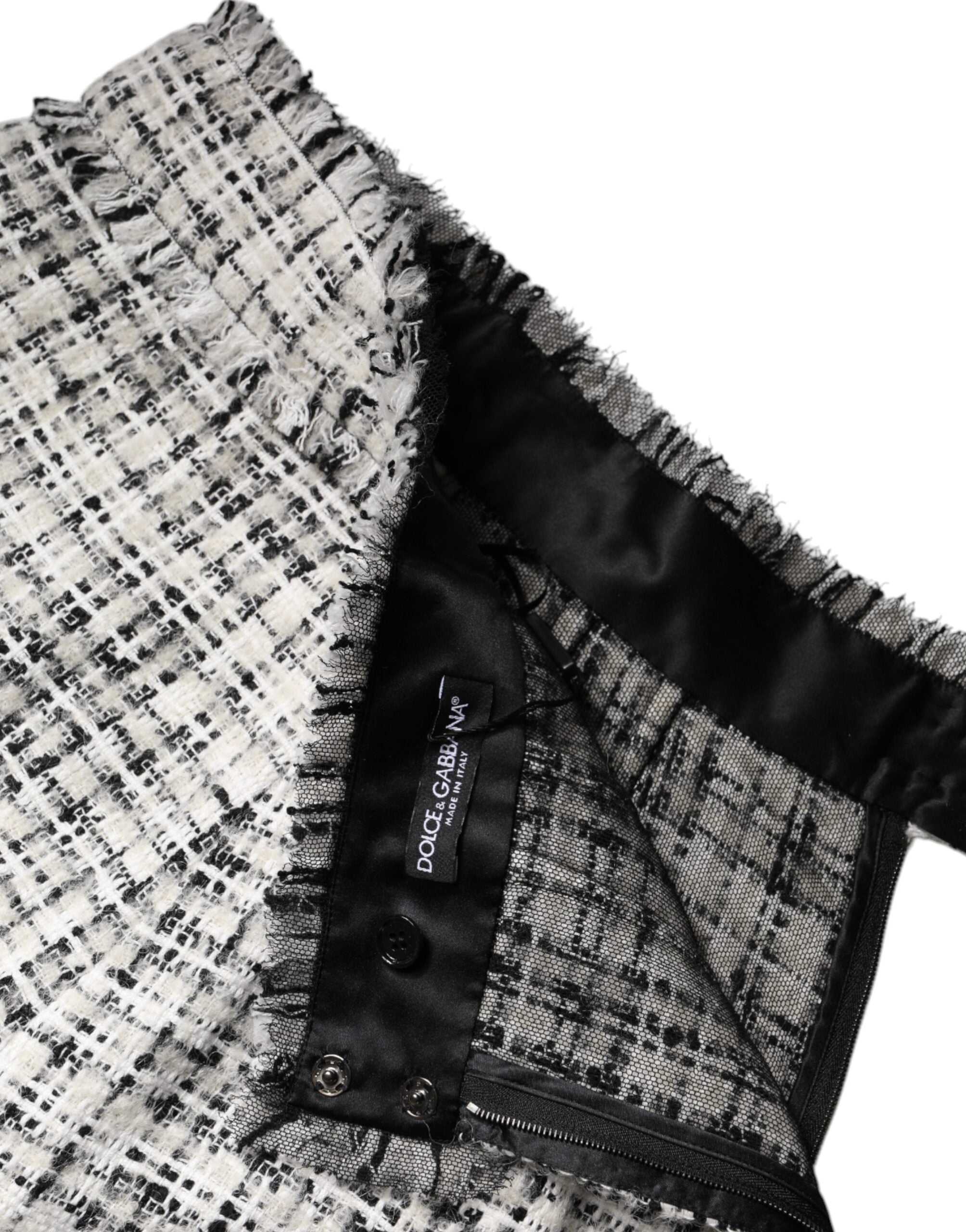 Dolce & Gabbana White Black High Waist Tartan Tweed Mini Skirt -   -  Dolce & Gabbana.