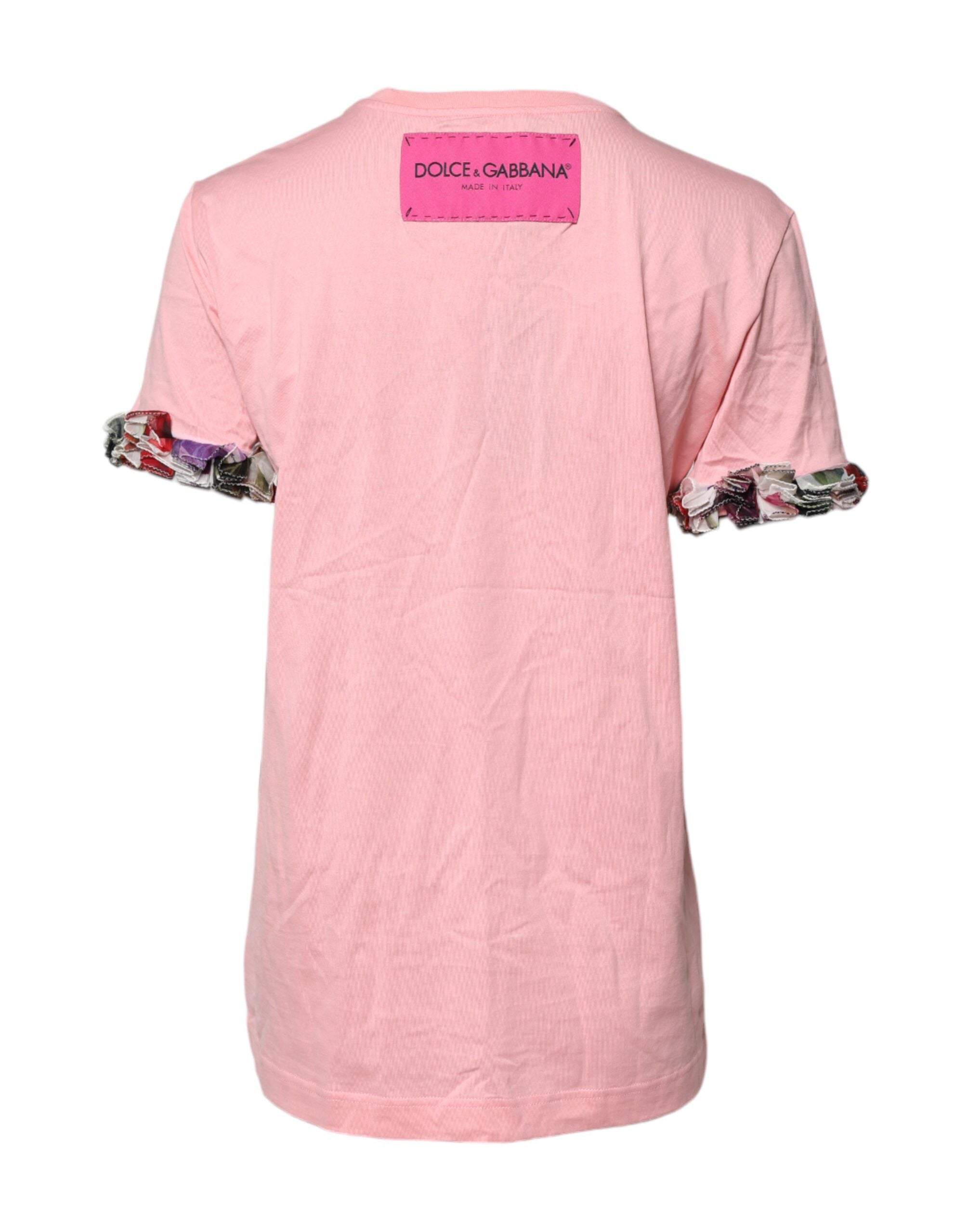Dolce & Gabbana Pink Logo Print Cotton Crew Neck Tee T-shirt -   -  Dolce & Gabbana.