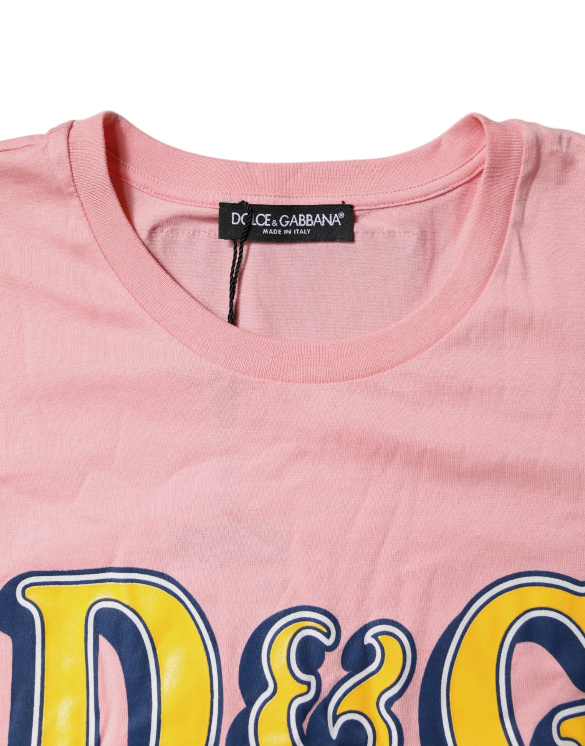 Dolce & Gabbana Pink Logo Print Cotton Crew Neck Tee T-shirt -   -  Dolce & Gabbana.