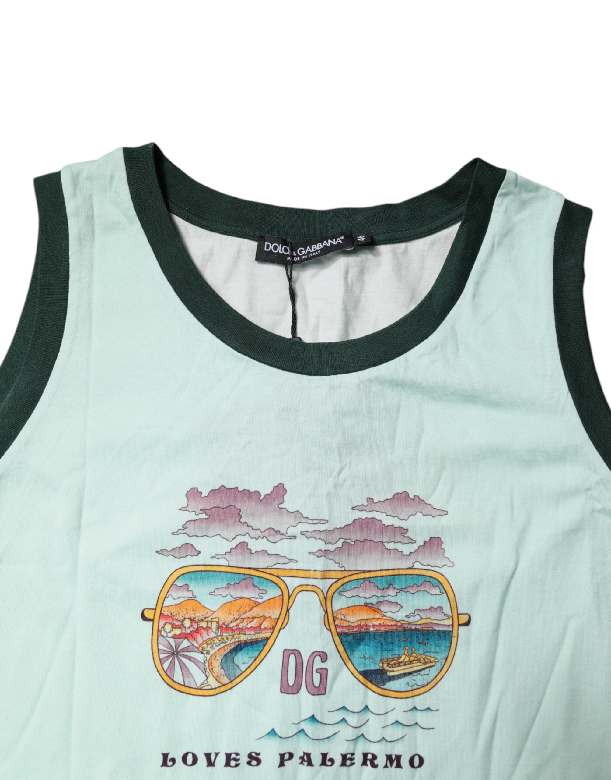 Dolce & Gabbana Light Green Graphic Print Sleeveless Tank T-shirt -   -  Dolce & Gabbana.