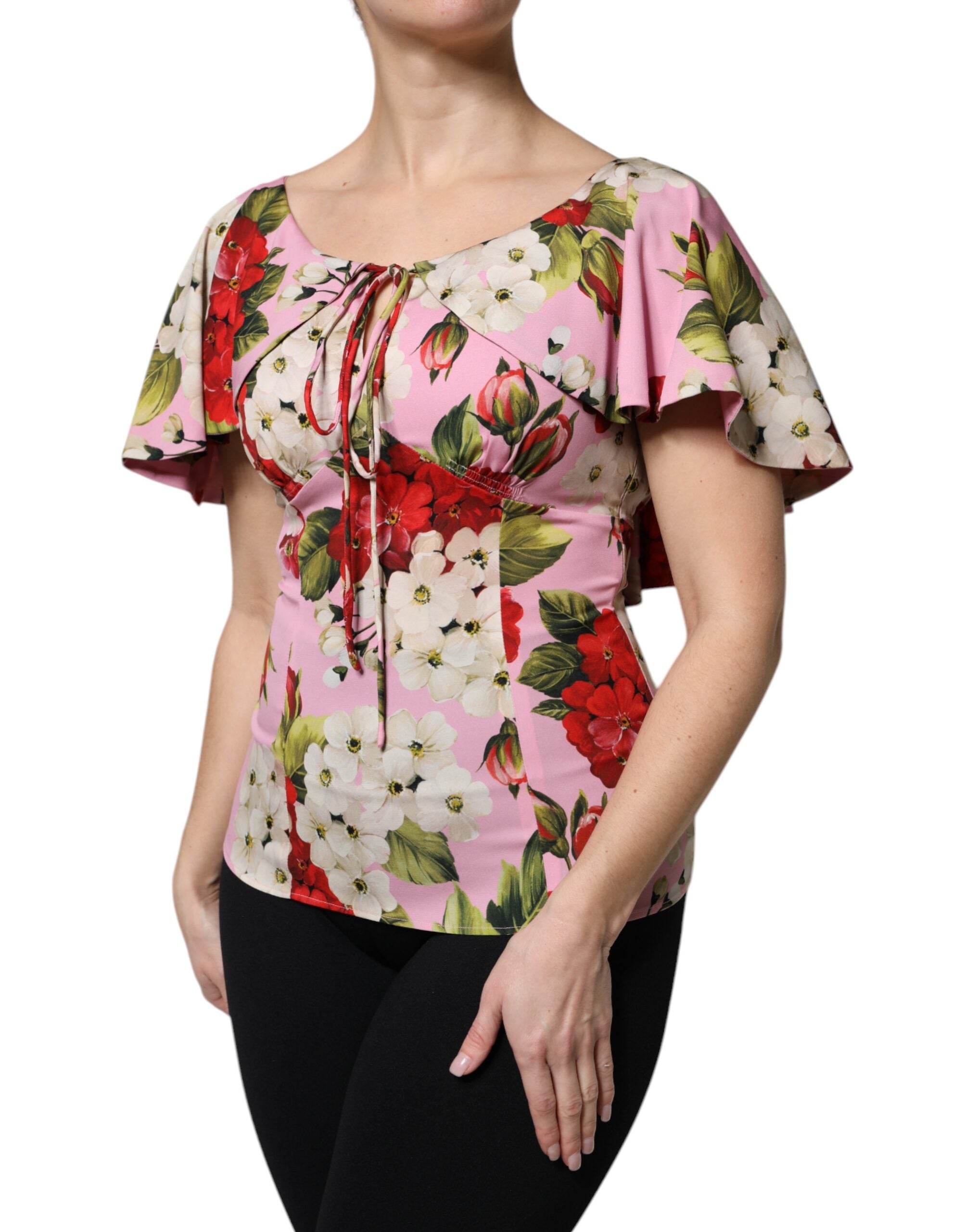 Dolce & Gabbana Pink Floral Silk Short Sleeves Blouse Top -   -  Dolce & Gabbana.