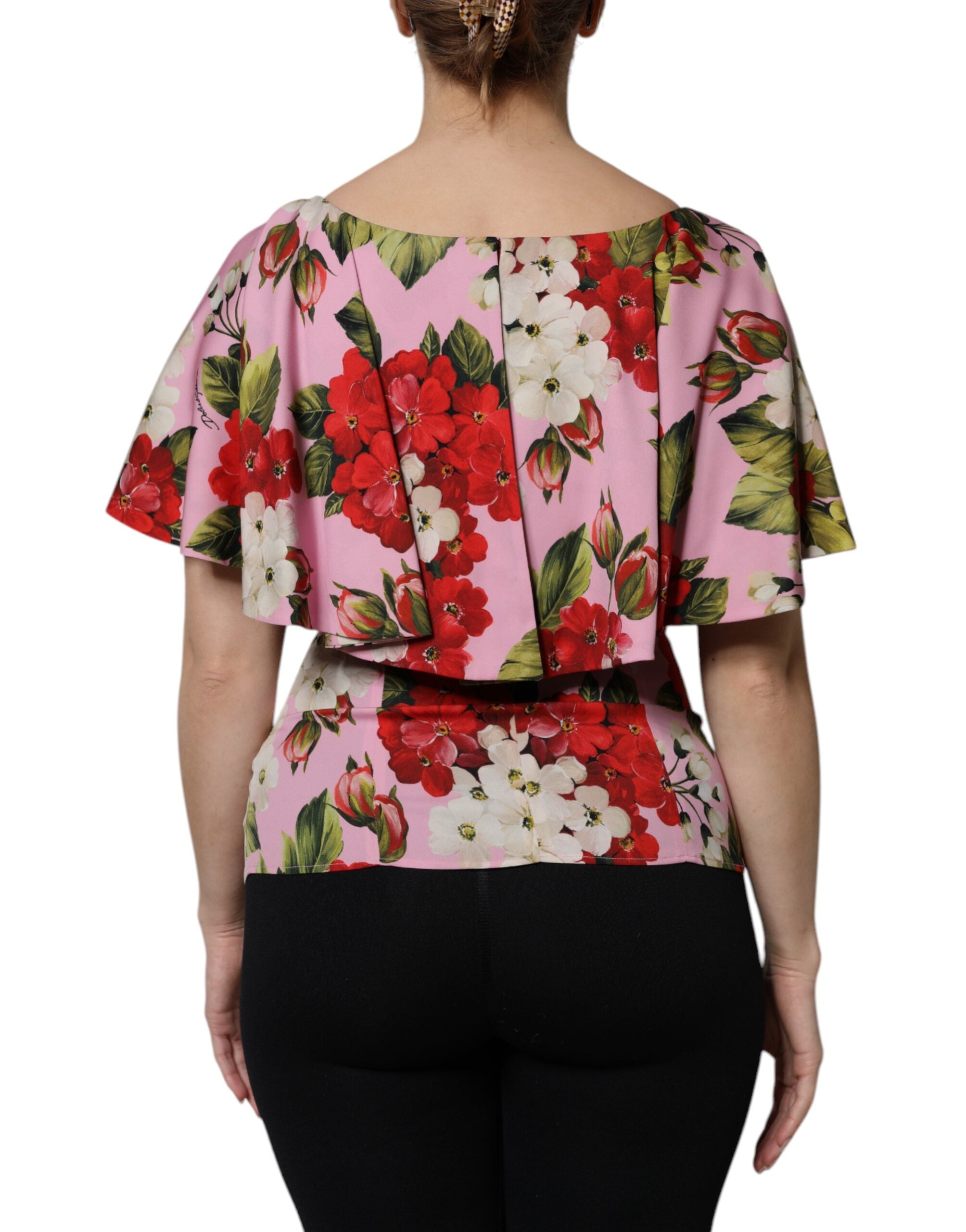 Dolce & Gabbana Pink Floral Silk Short Sleeves Blouse Top -   -  Dolce & Gabbana.
