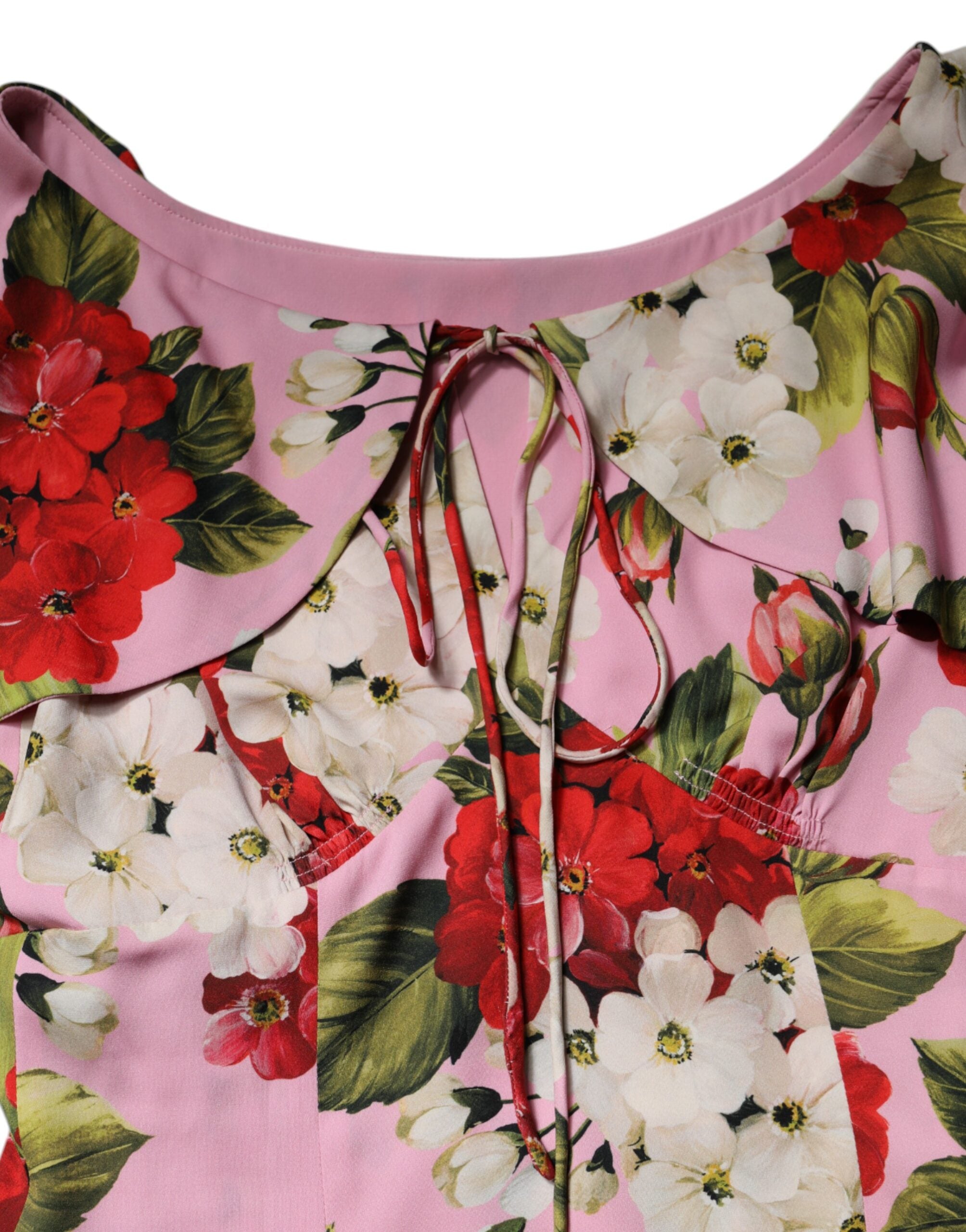 Dolce & Gabbana Pink Floral Silk Short Sleeves Blouse Top -   -  Dolce & Gabbana.