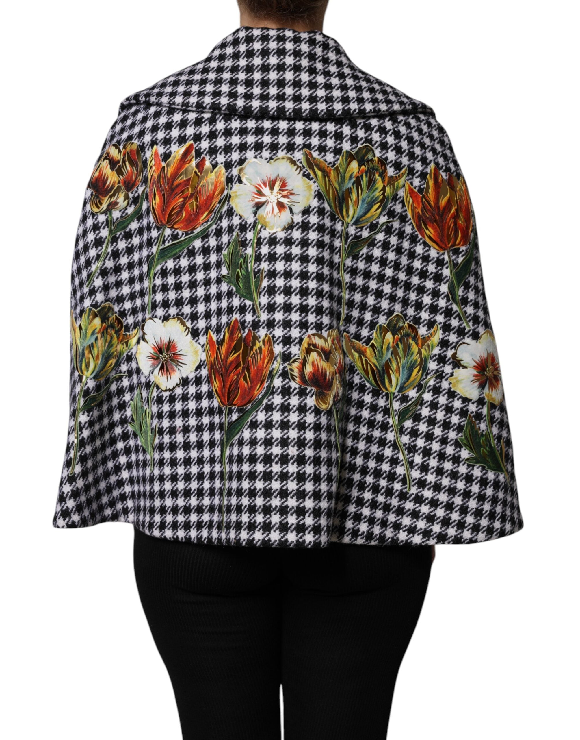 Dolce & Gabbana Black White Monochrome Patterned Floral Cape Jacket -   -  Dolce & Gabbana.