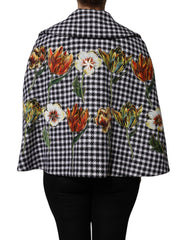 Dolce & Gabbana Black White Monochrome Patterned Floral Cape Jacket -   -  Dolce & Gabbana.