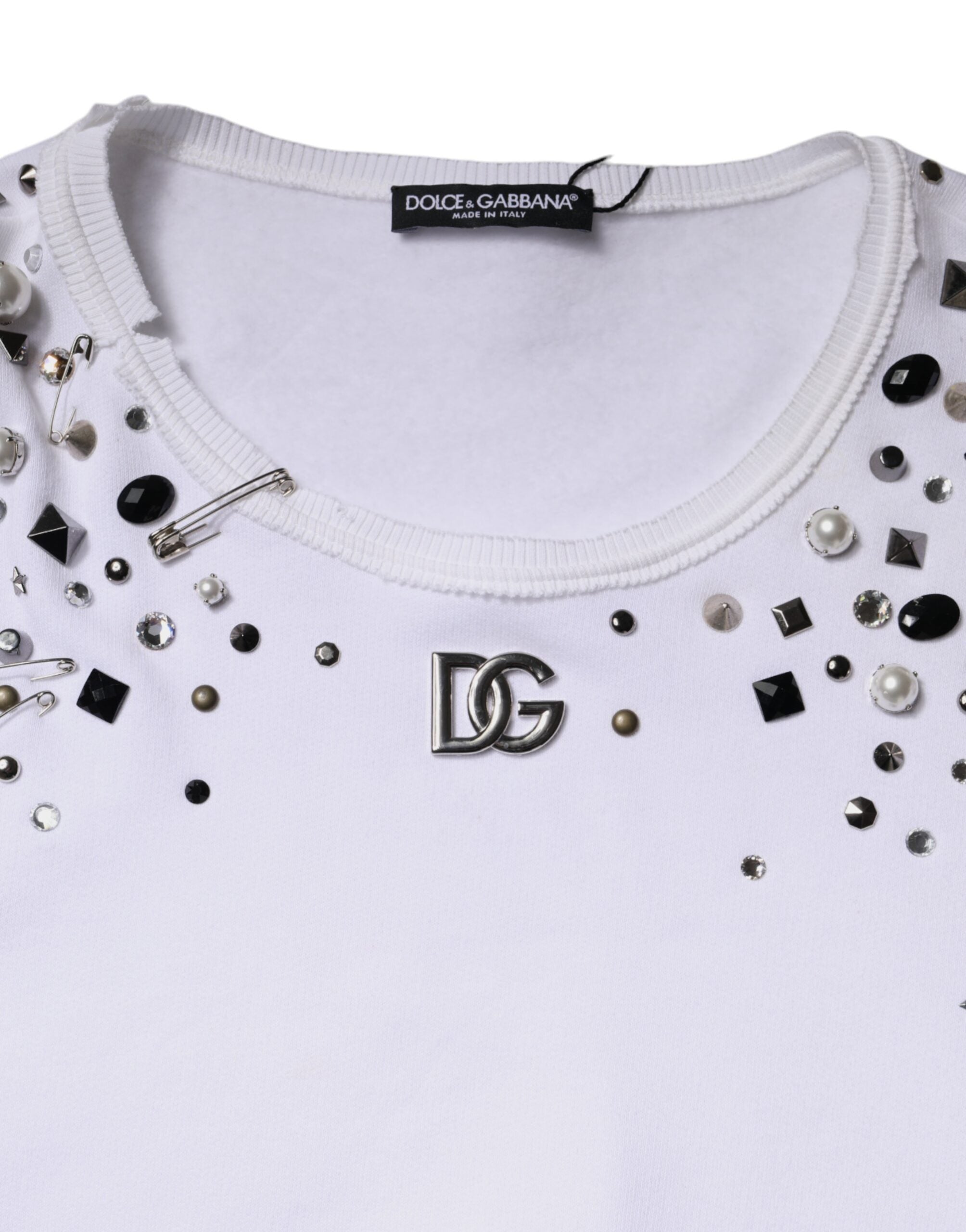 Dolce & Gabbana White Embellished Long Sleeve Cropped Sweater -   -  Dolce & Gabbana.