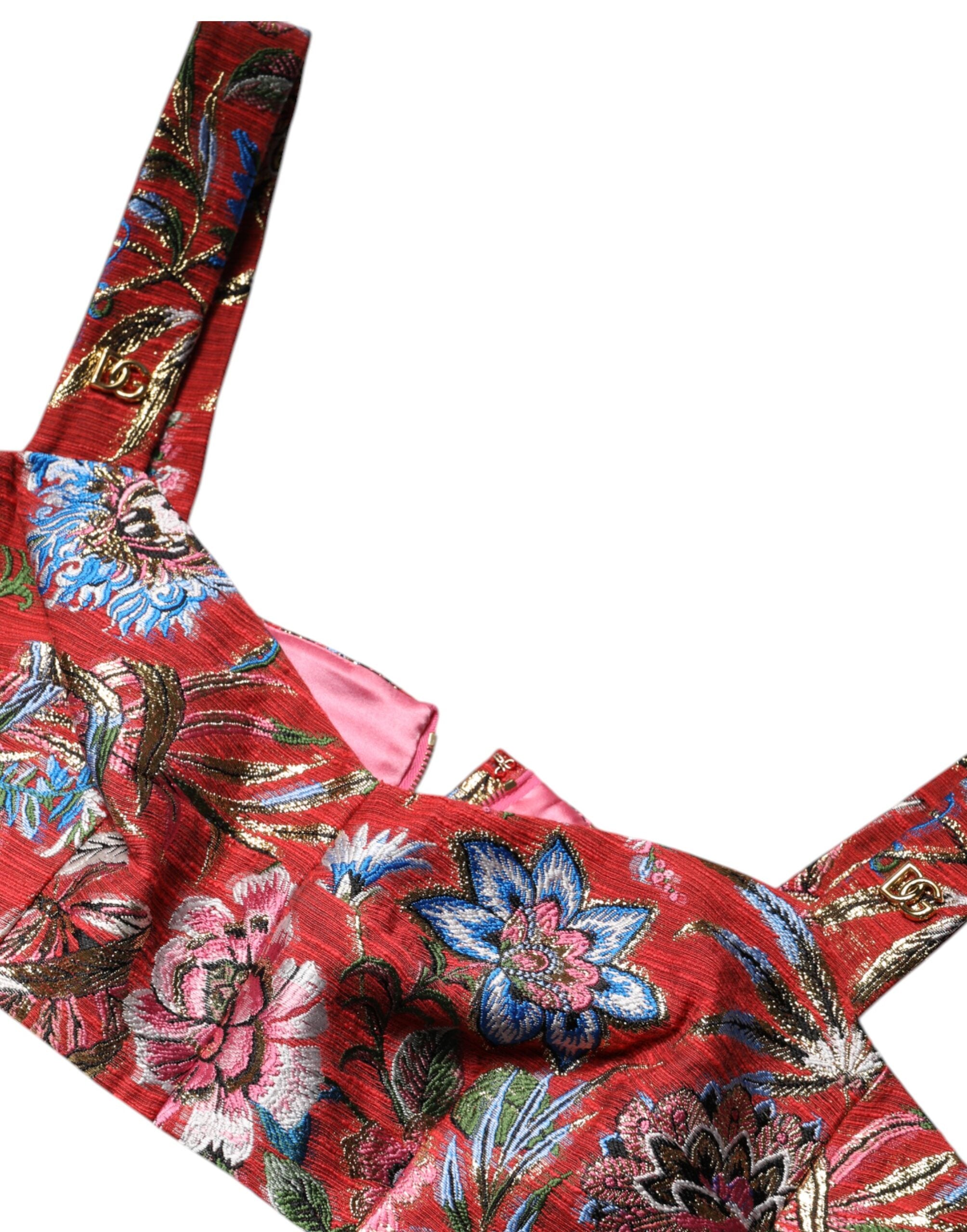 Dolce & Gabbana Red Floral Brocade Cropped Bustier Corset Top -   -  Dolce & Gabbana.