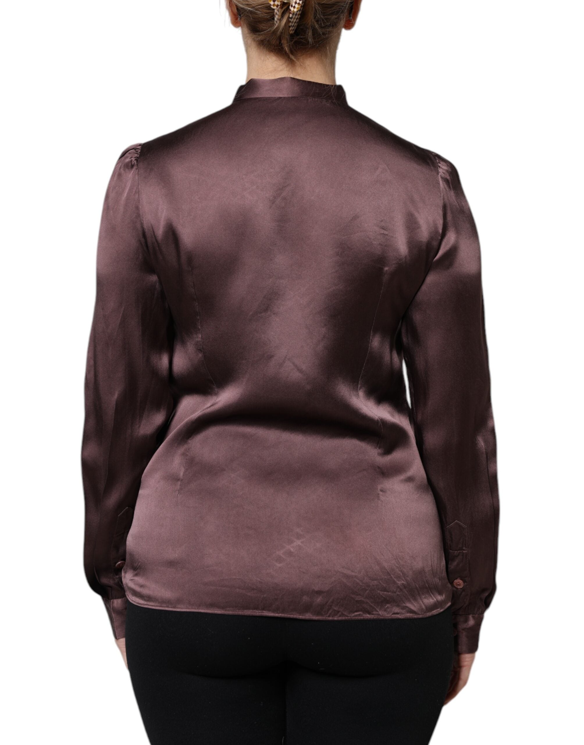 Dolce & Gabbana Brown Ascot Collar Long Sleeve Blouse Top -   -  Dolce & Gabbana.