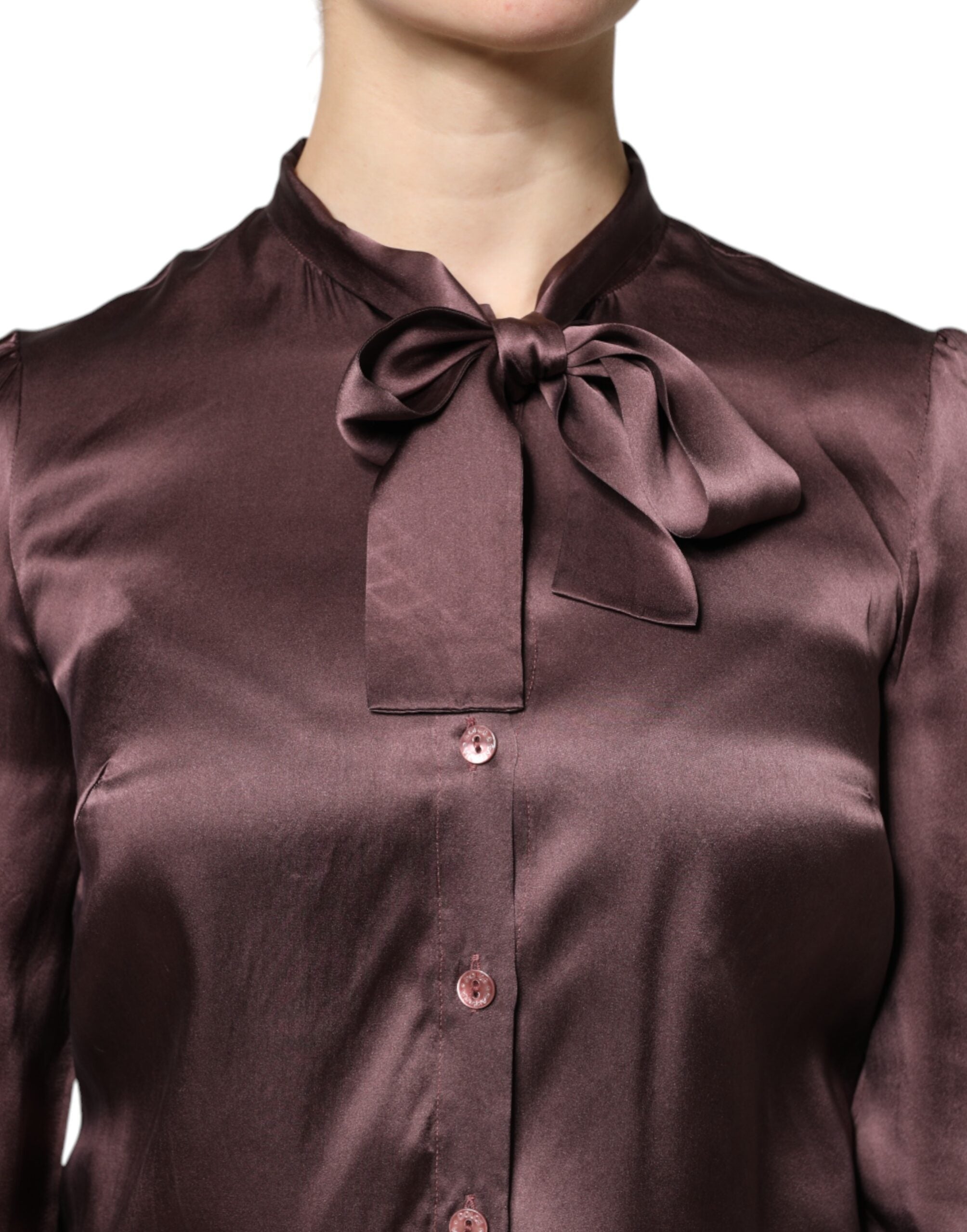 Dolce & Gabbana Brown Ascot Collar Long Sleeve Blouse Top -   -  Dolce & Gabbana.