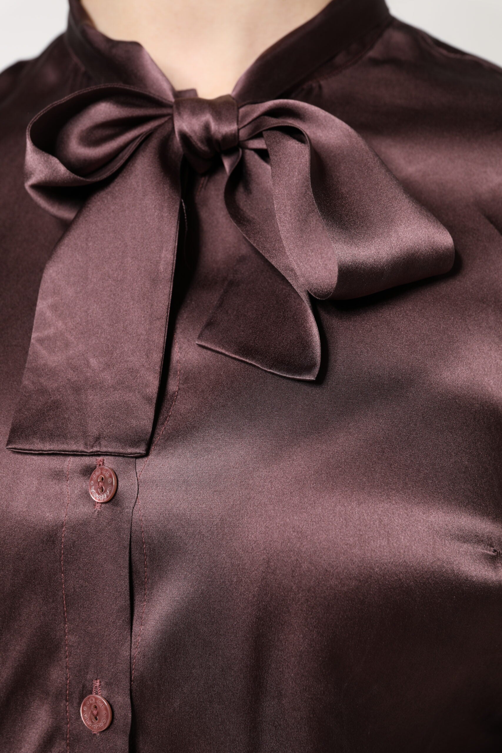 Dolce & Gabbana Brown Ascot Collar Long Sleeve Blouse Top -   -  Dolce & Gabbana.