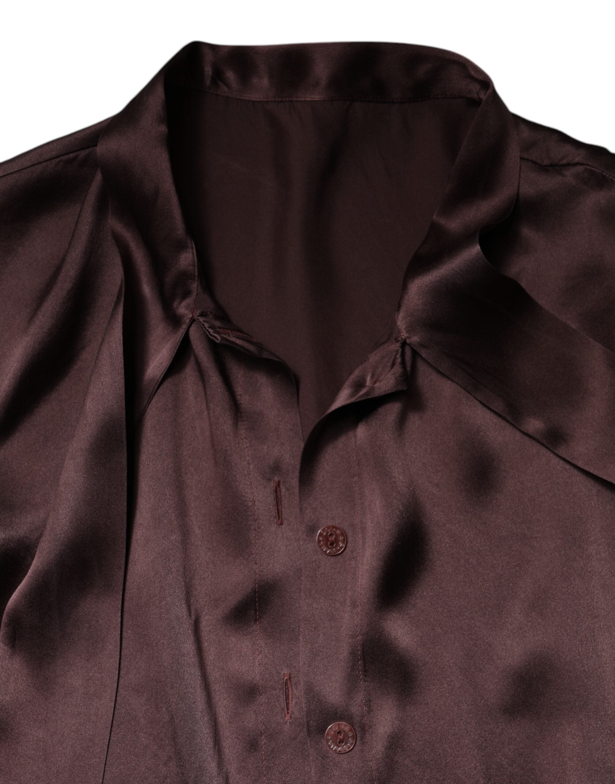 Dolce & Gabbana Brown Ascot Collar Long Sleeve Blouse Top -   -  Dolce & Gabbana.