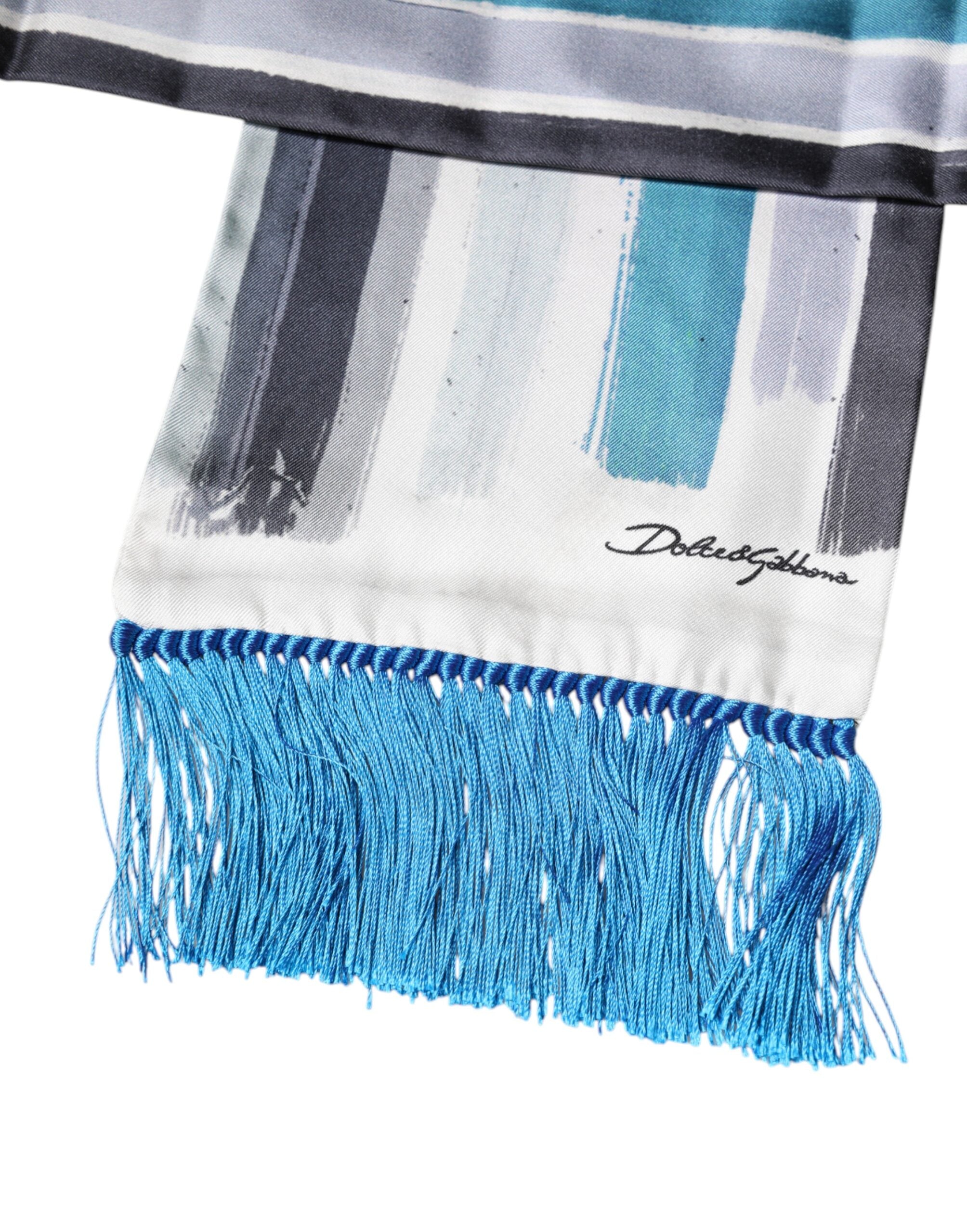 Dolce & Gabbana Multicolor Stripes Silk Fringes Neck Foulard Scarf -   -  Dolce & Gabbana.