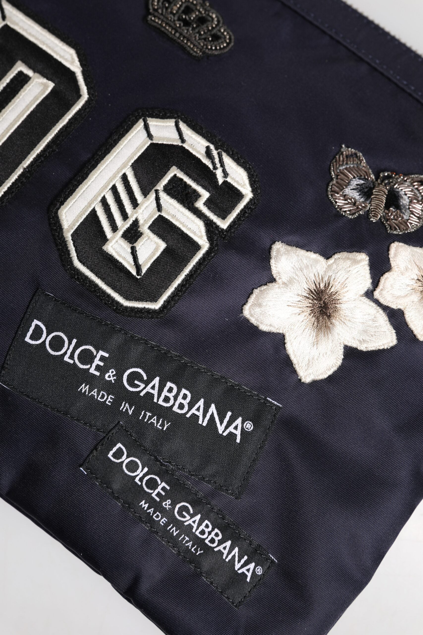 Dolce & Gabbana Blue DG Logo Patch Embellished Pouch Clutch Bag -   -  Dolce & Gabbana.