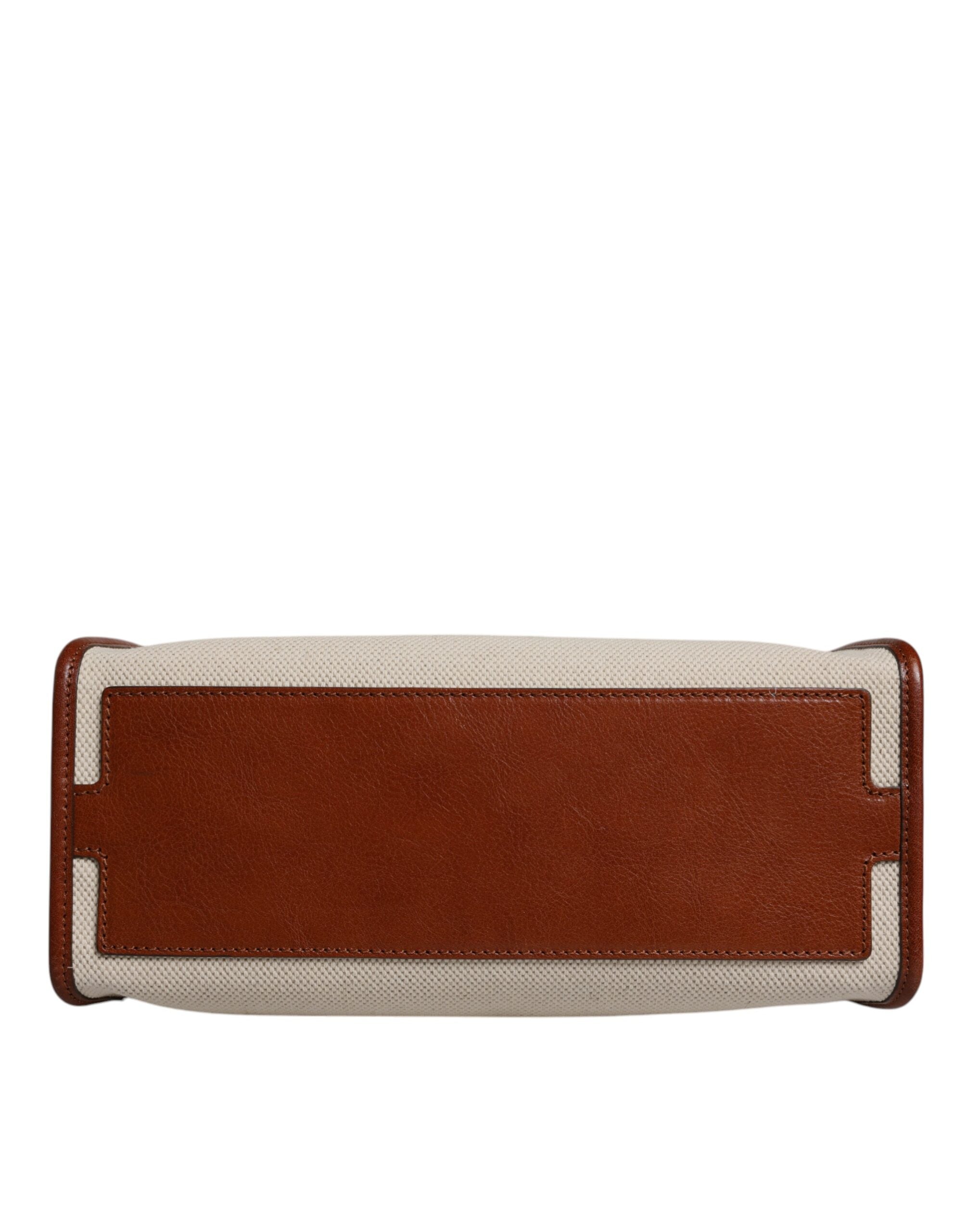 Dolce & Gabbana Beige Brown Cotton Leather Duffle Shoulder Bag -   -  Dolce & Gabbana.